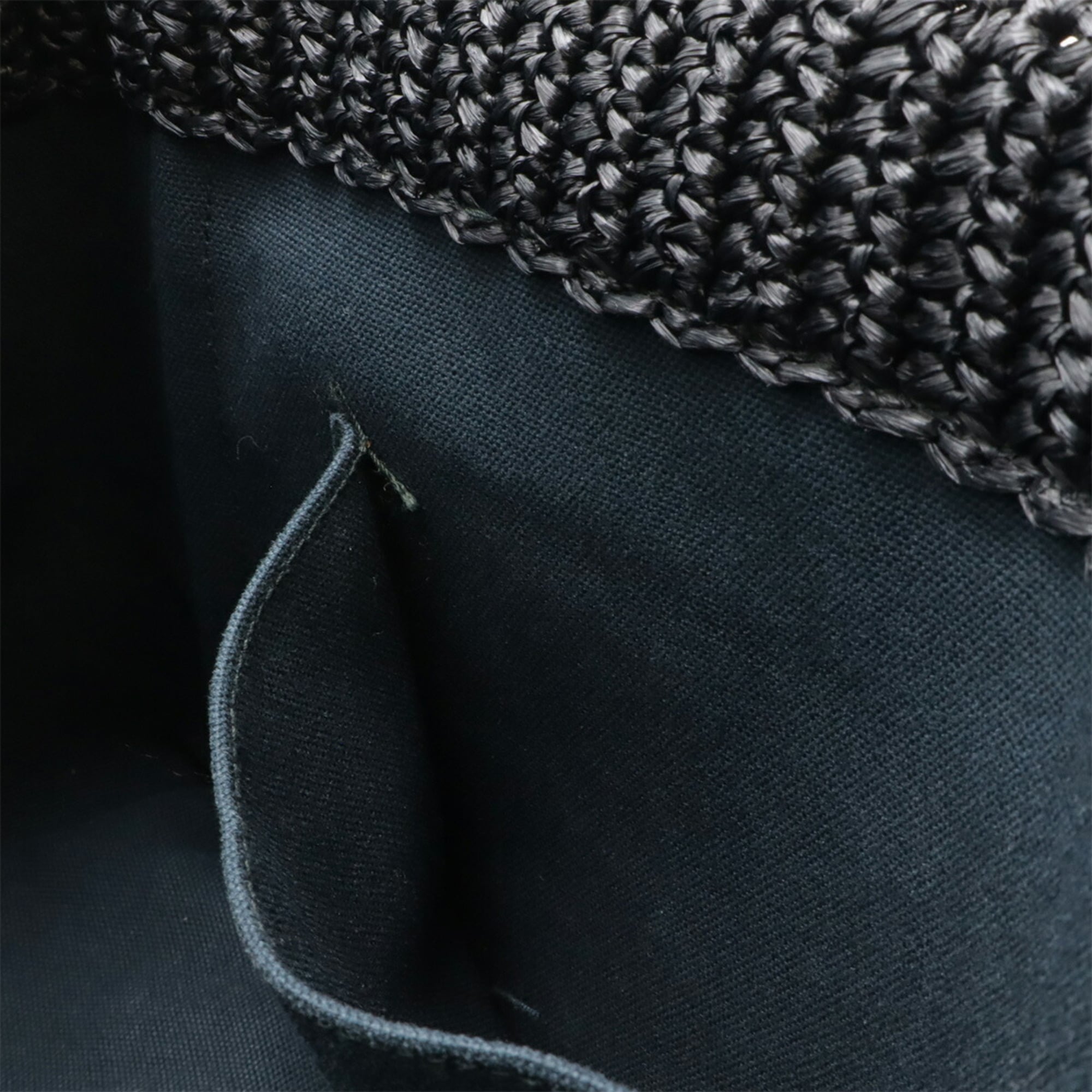 PRADA Raffia Tote Bag, Basket Shoulder Polka Dot Pattern, NERO, Black/Ivory, Purchased at a Japanese Boutique, 1BG889