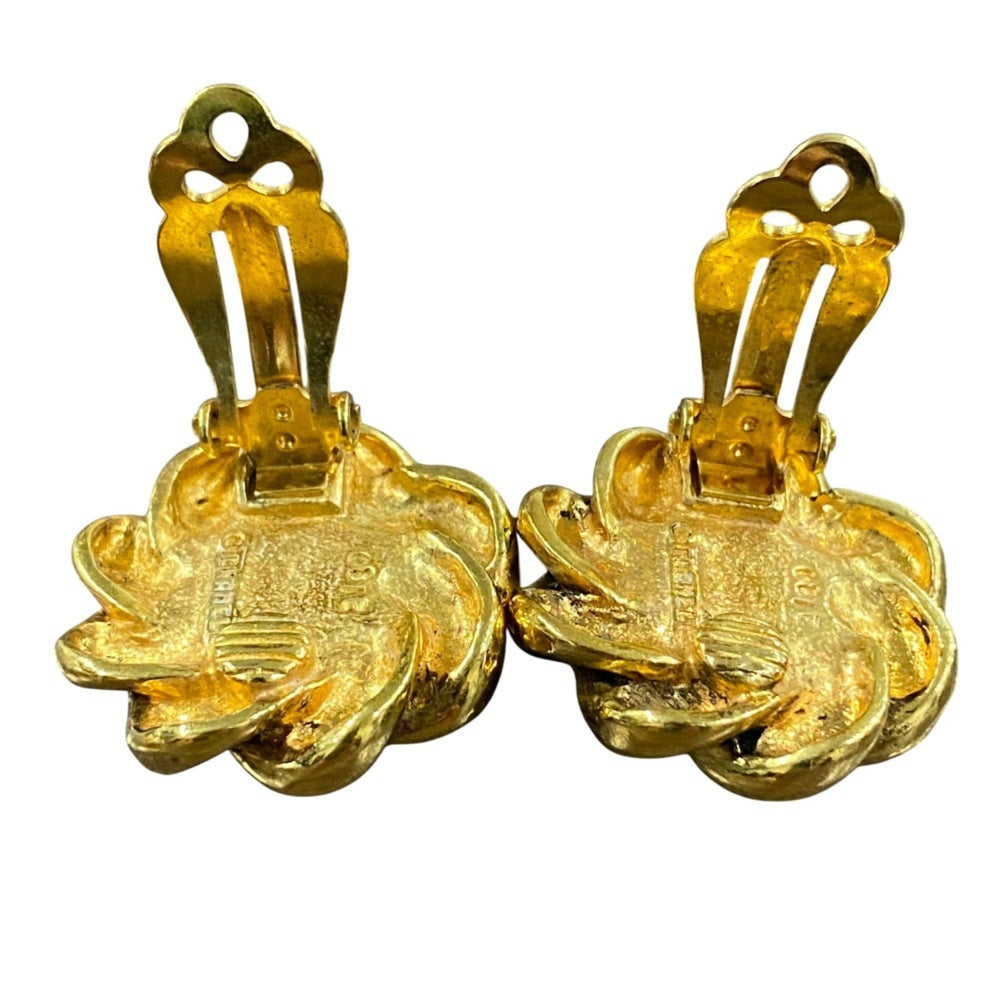 CHANEL Vintage Rope Twist Design Faux Pearl Earrings, Gold and White, Women's — Like New