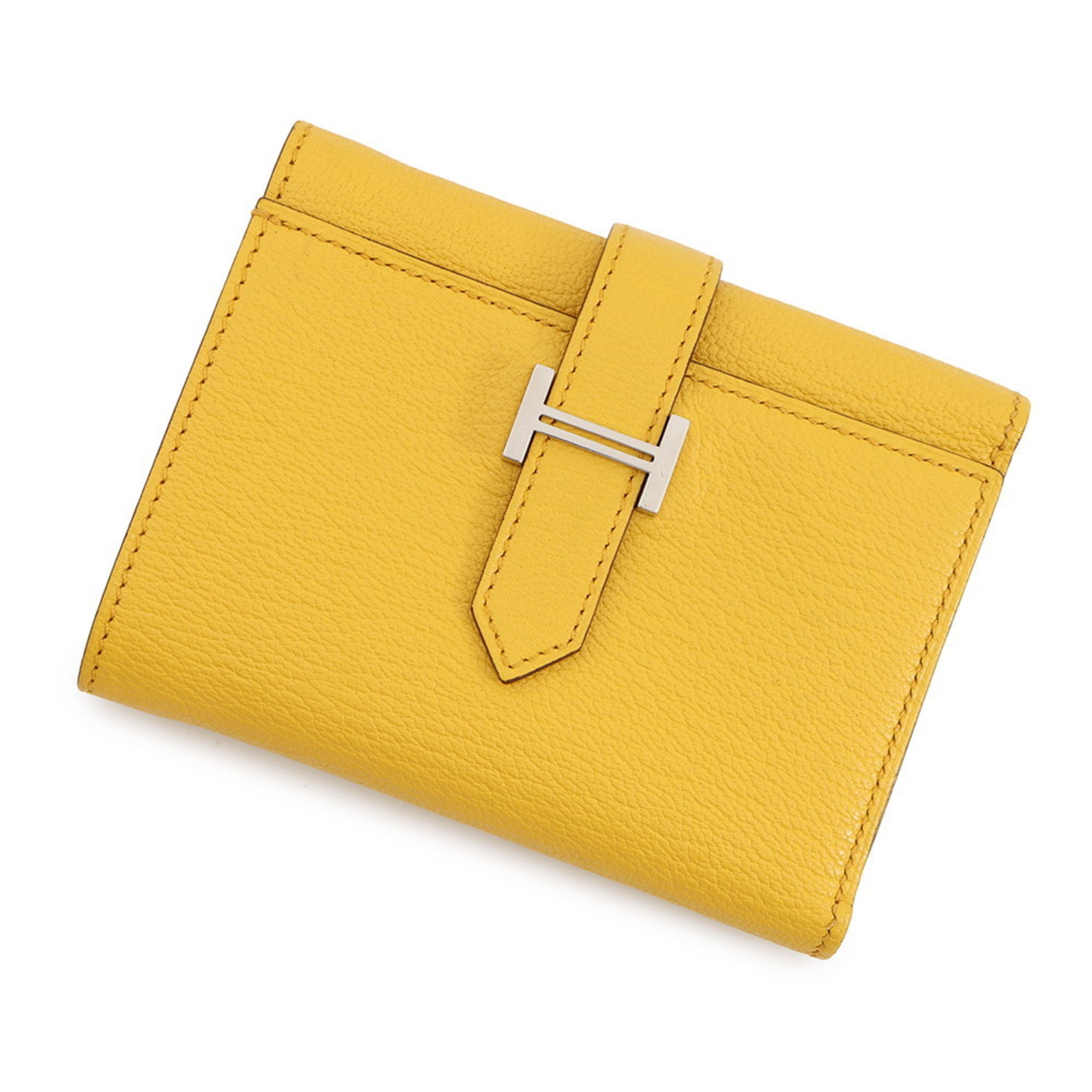 Hermès Tri-fold Wallet Bearn Combination Jaune Ambre/Chevre Mysore W Stamp HERMES