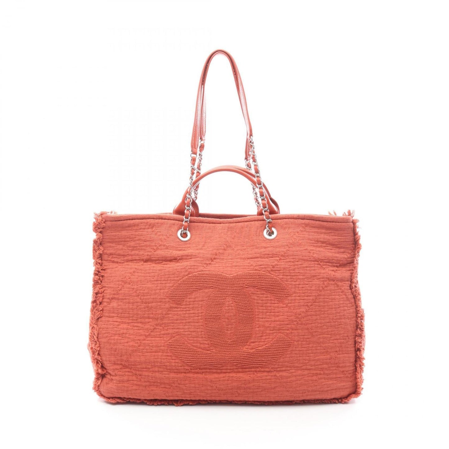 CHANEL Coco Mark Large Shopping Tote Bag, Leather and Fabric, Women's, Red