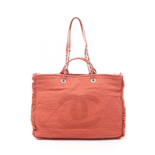 CHANEL Coco Mark Large Shopping Tote Bag, Leather and Fabric, Women's, Red