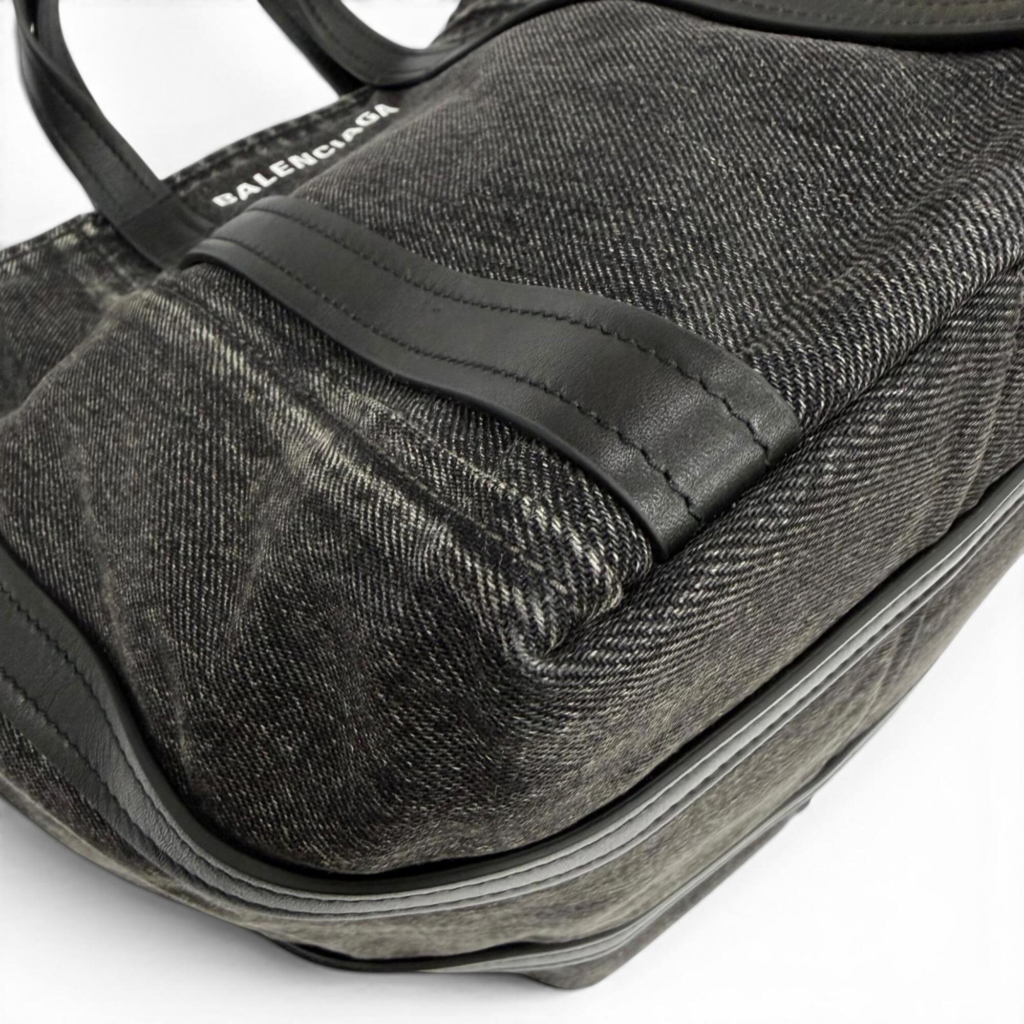 BALENCIAGA 672791 Everyday North-South Small Denim Leather 2-Way Shoulder Bag/Handbag, Black, Women's, with Dust Bag — Like New
