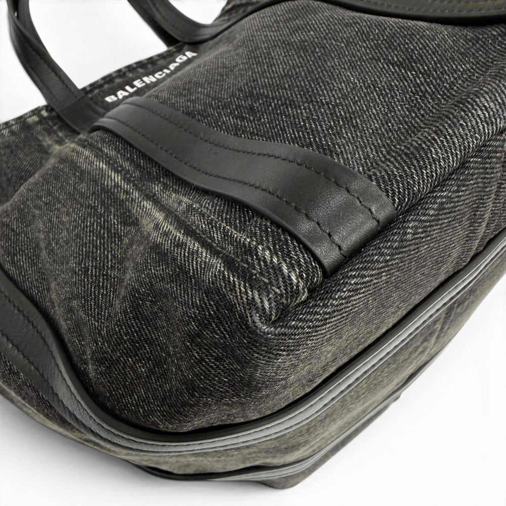 BALENCIAGA 672791 Everyday North-South Small Denim Leather 2-Way Shoulder Bag/Handbag, Black, Women's, with Dust Bag — Like New