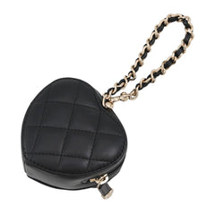 Chanel accessory bag charm, Matelassé heart mini lambskin AP4838, black. handbag pouch — Like New