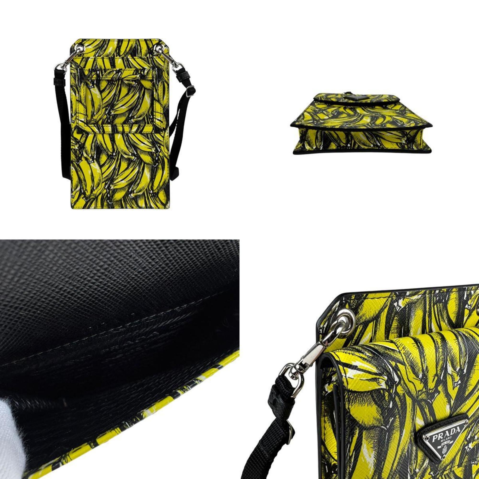 Prada smartphone pouch, leather, yellow and black, unisex, z5499