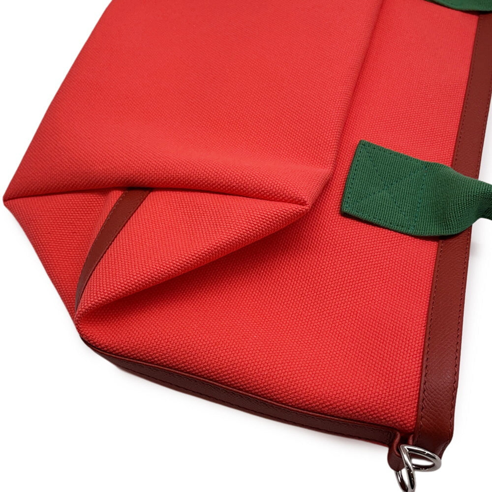 Hermes Tote Bag So Cabas Petit H Orange Green Canvas Epsom Handbag HERMES — Like New