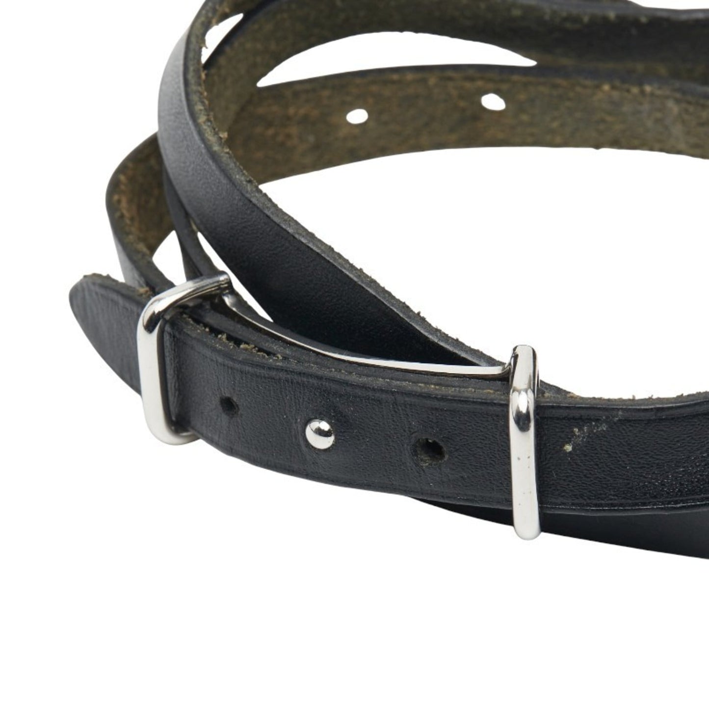 Hermes Api II Bracelet in Black and Silver Leather Metal for Women