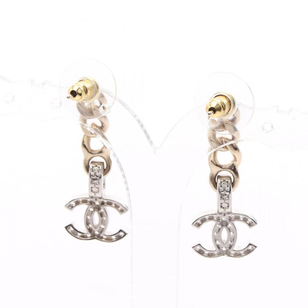 CHANEL Coco Mark Earrings in Gold-Plated Stainless Steel with Rhinestones, Available Gold, Silver, and Clear.