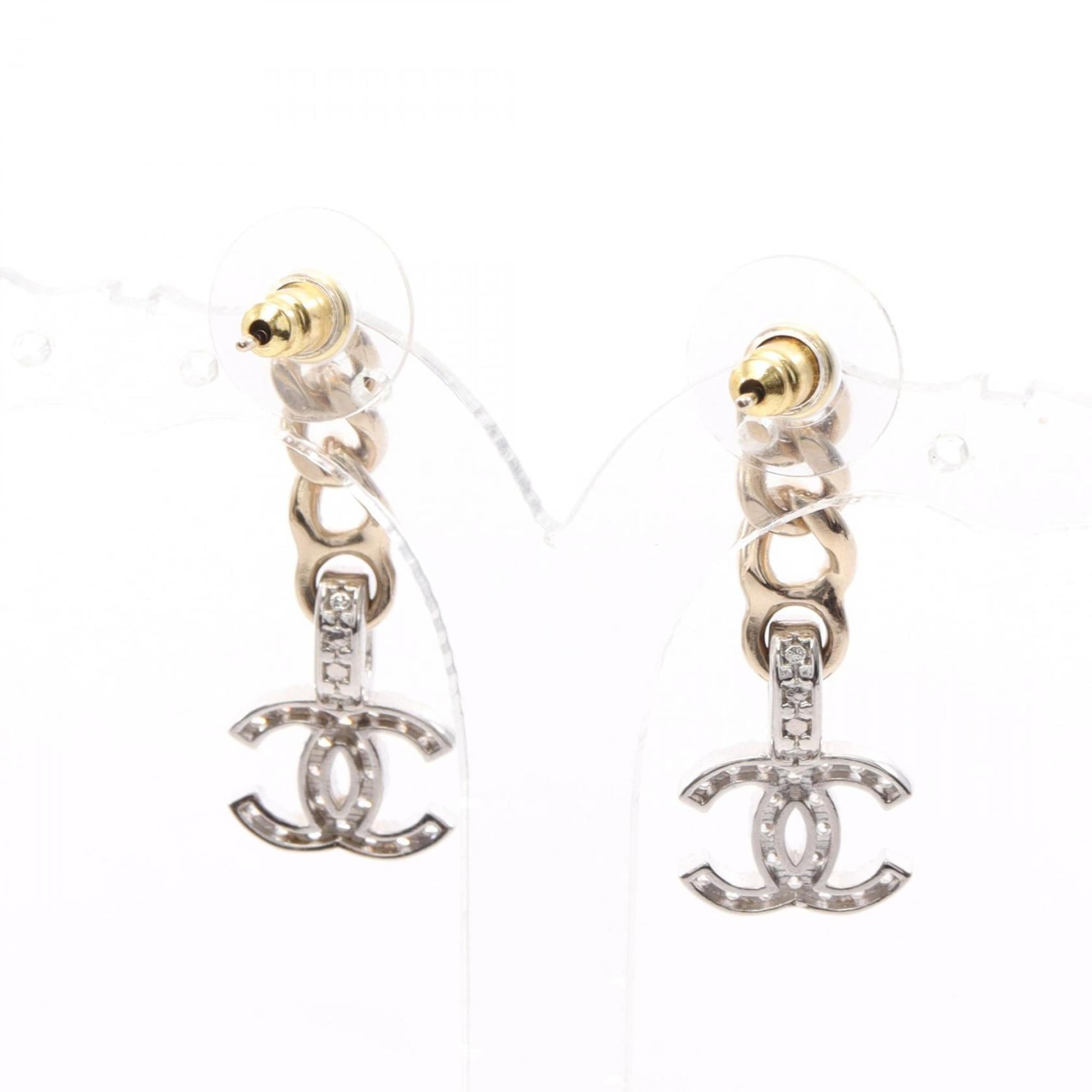 CHANEL Coco Mark Earrings in Gold-Plated Stainless Steel with Rhinestones, Available Gold, Silver, and Clear.