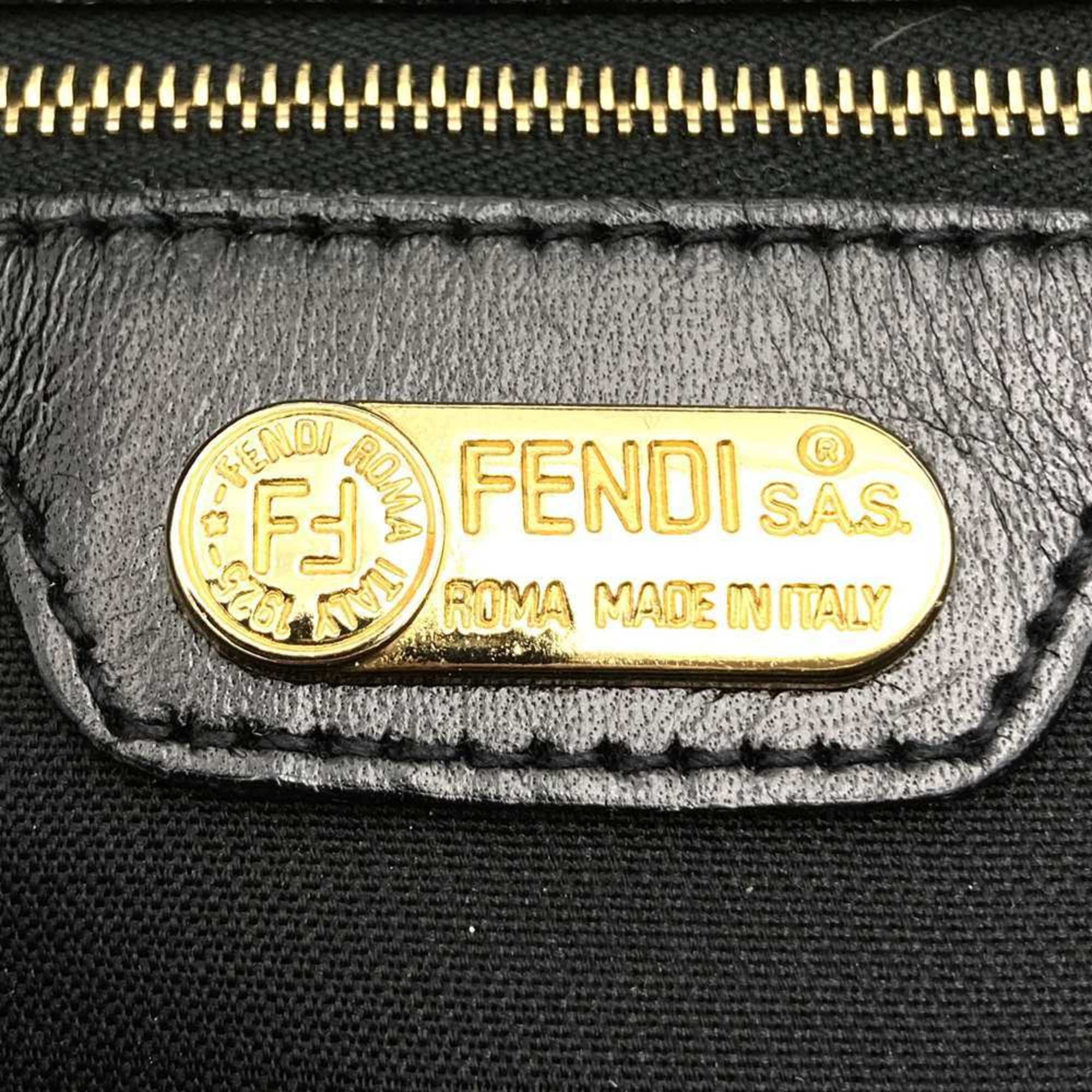 FENDI 06 11 15328 982 Shoulder Bag FF Nylon Leather Black Women's