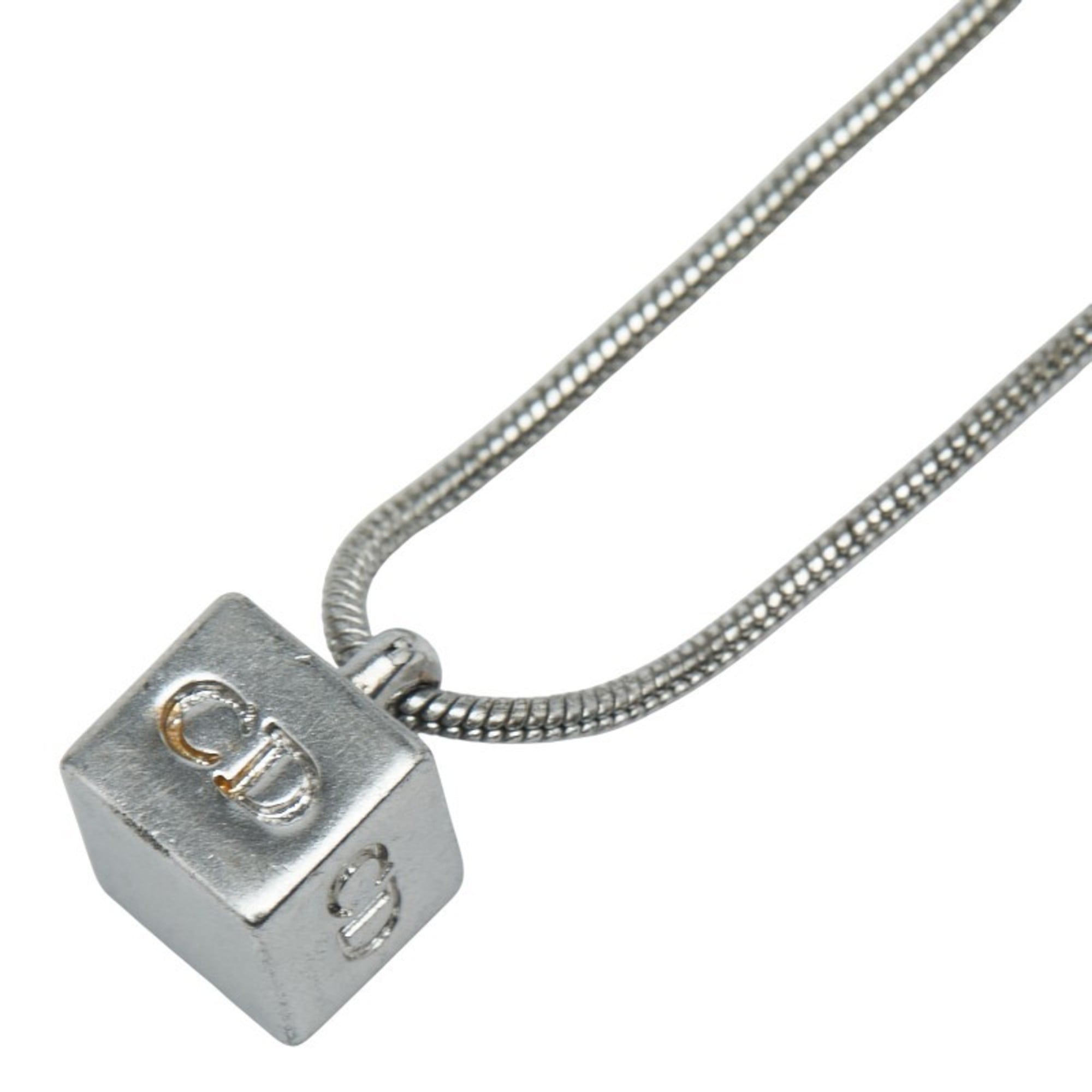 Christian Dior Dior CD logo cube necklace in silver metal for women.