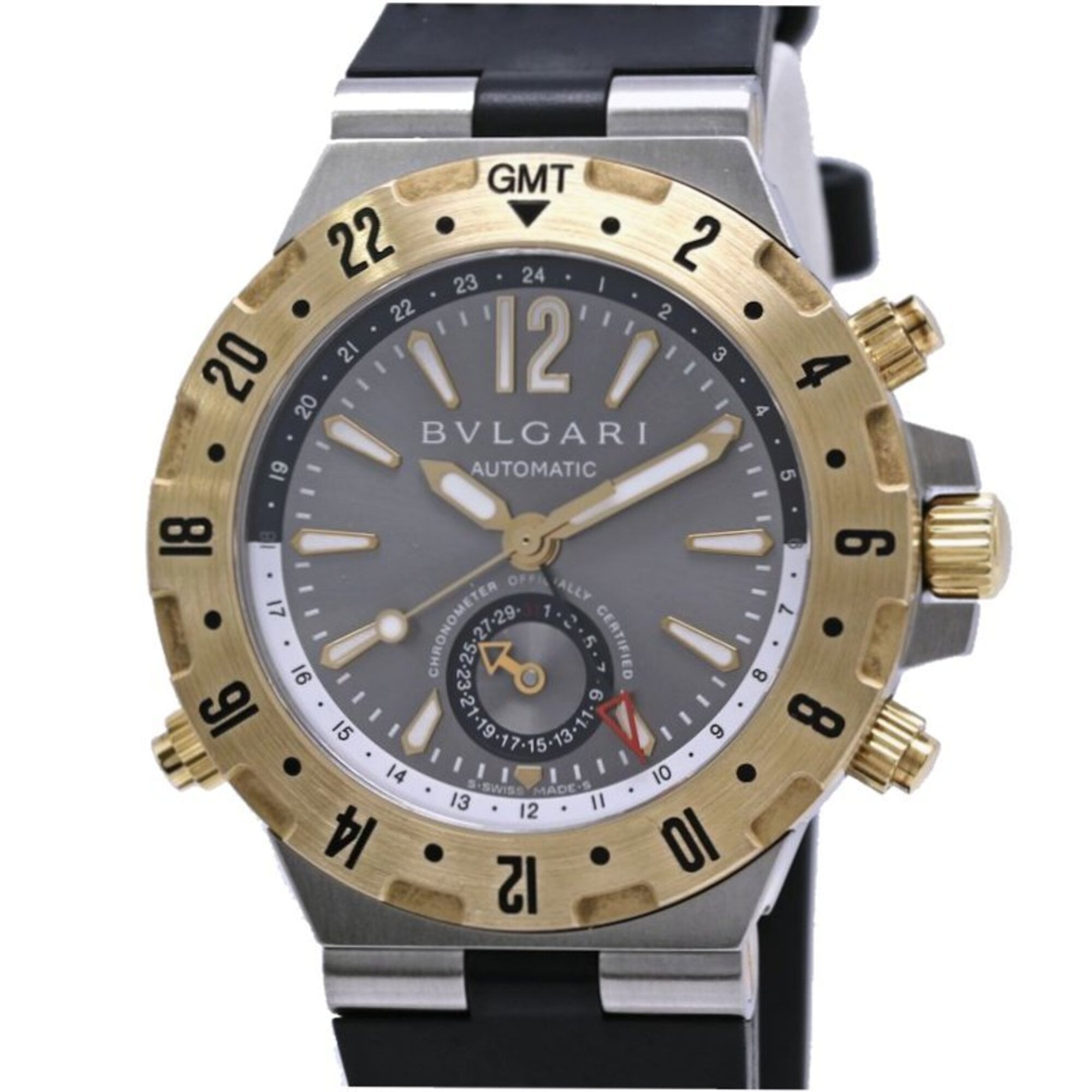BVLGARI Diagono Professional GMT GMT40C5SGVD GMT40SG Men's Watch SS x 18K Yellow Gold Rubber 40536 — Good