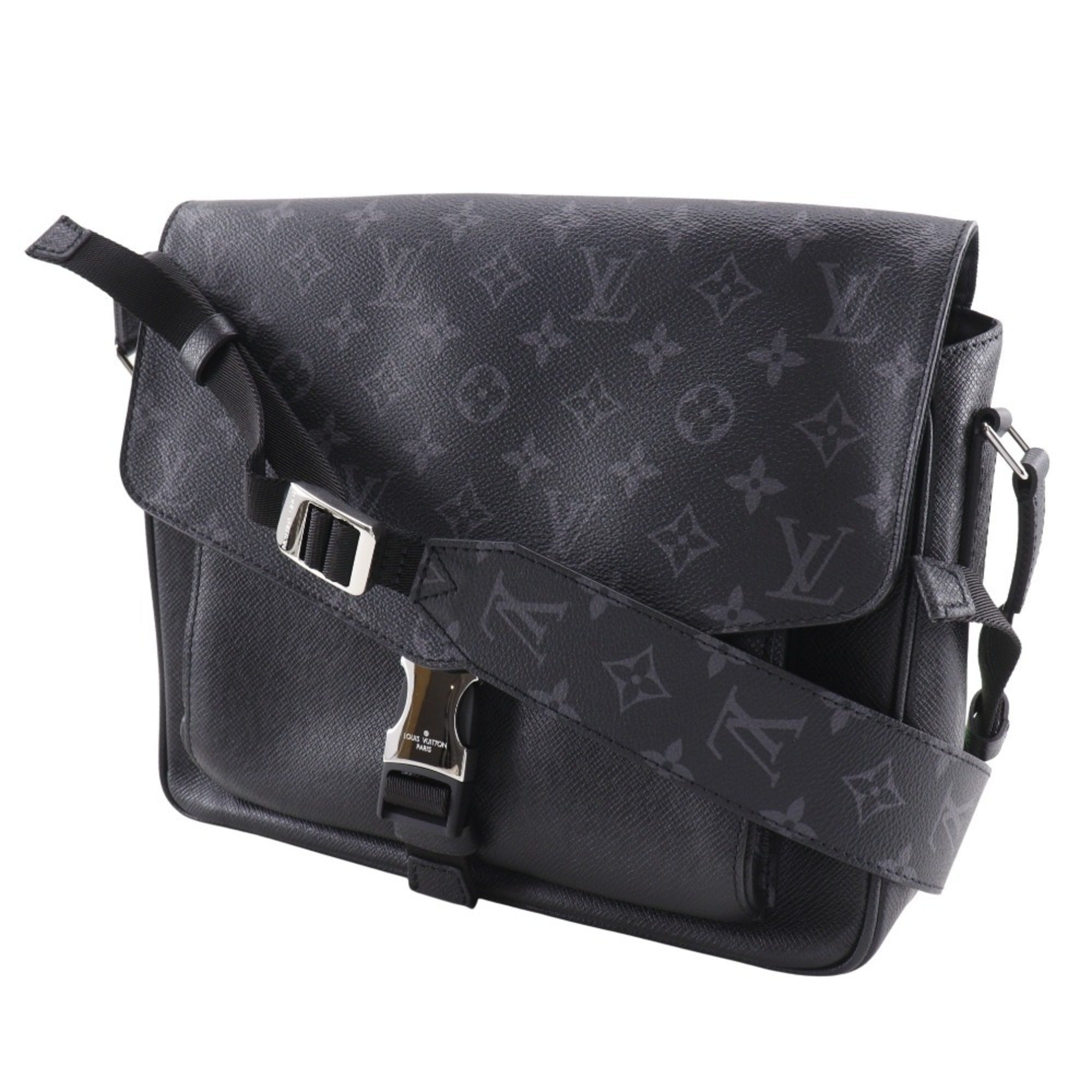 Louis Vuitton Taigalama Shoulder Bag M30746, Taiga x Monogram Eclipse Canvas, Black, A5 Size, Flap, Men's — Like New