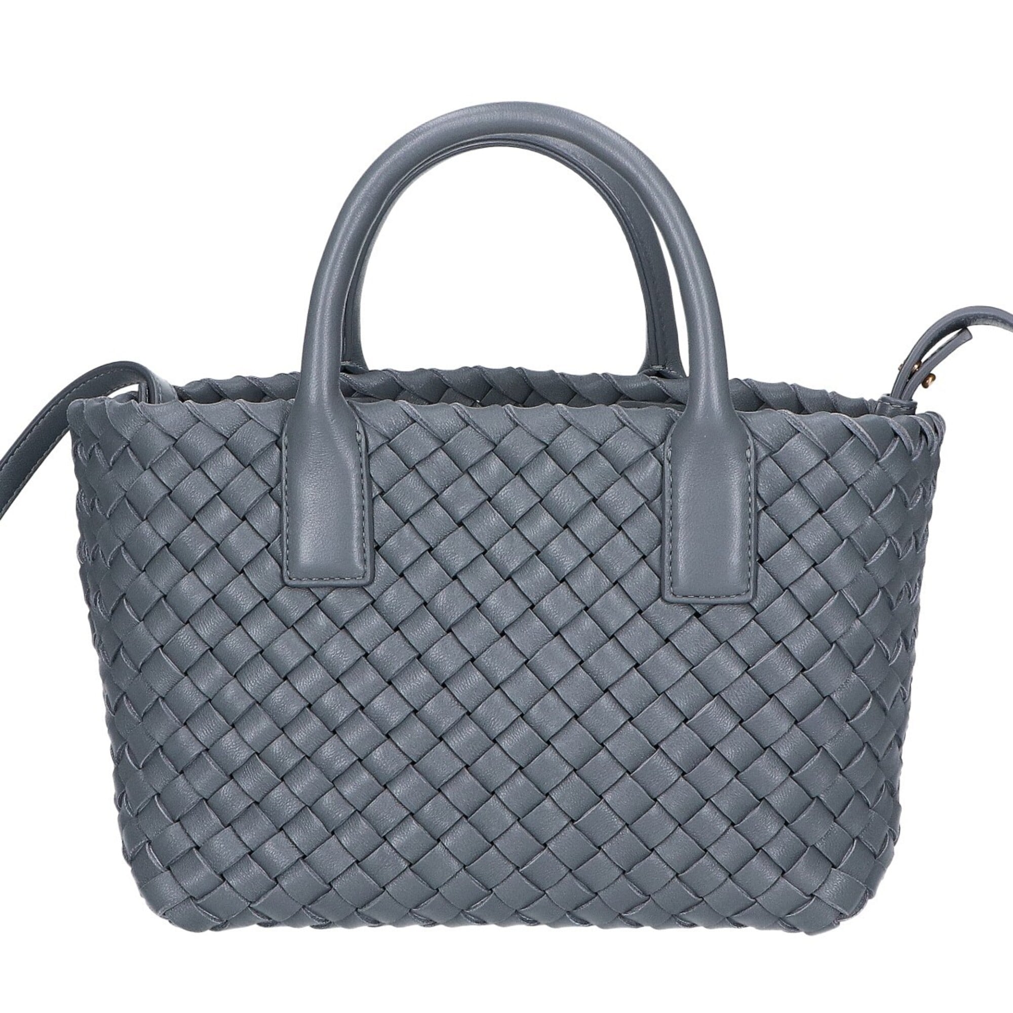 BOTTEGA VENETA 709464 Intrecciato Mini Cabas 2-Way Handbag, Gray with Gold Hardware, Women's — Like New