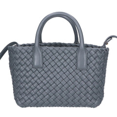 BOTTEGA VENETA 709464 Intrecciato Mini Cabas 2-Way Handbag, Gray with Gold Hardware, Women's — Like New