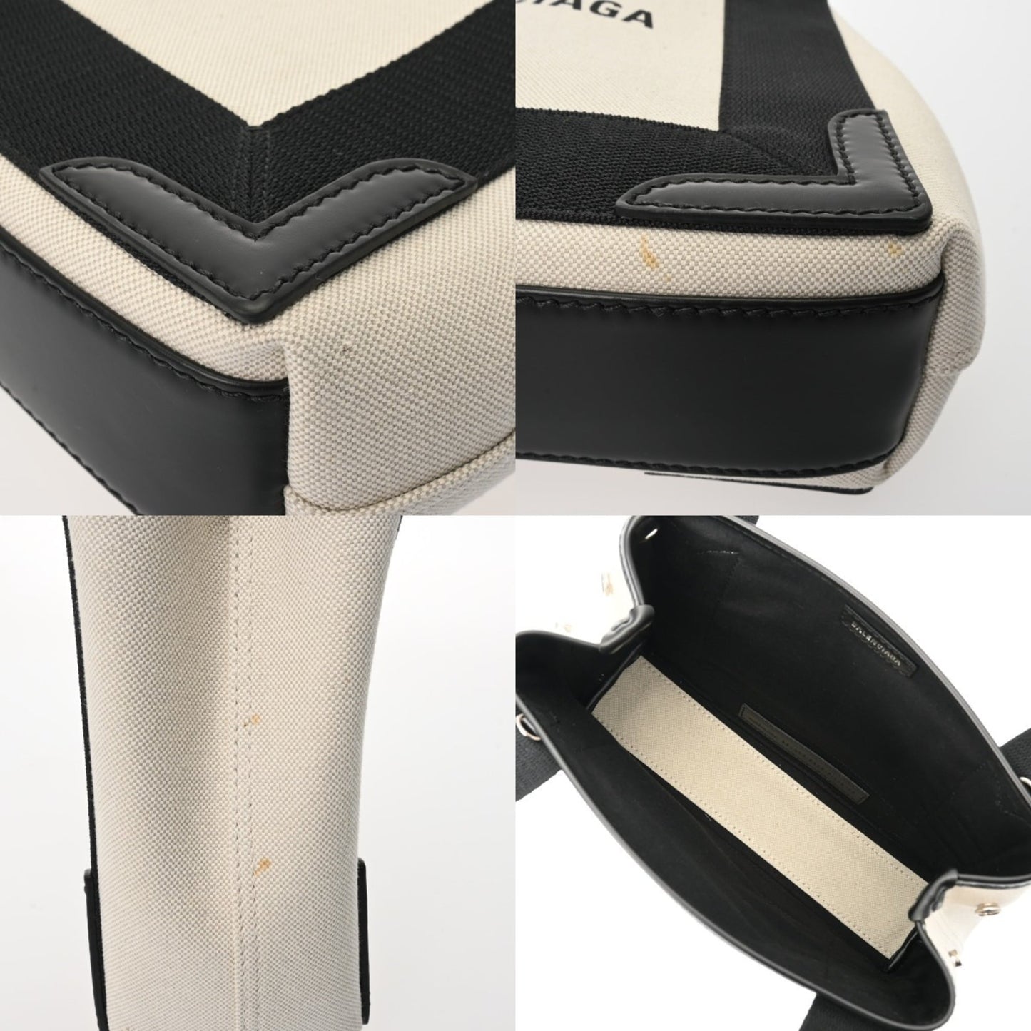 BALENCIAGA Navy Cabas XS 2-Way Handbag in White and Black (390346) - Women's Canvas Leather Pre-owned, Condition: A Ginzo