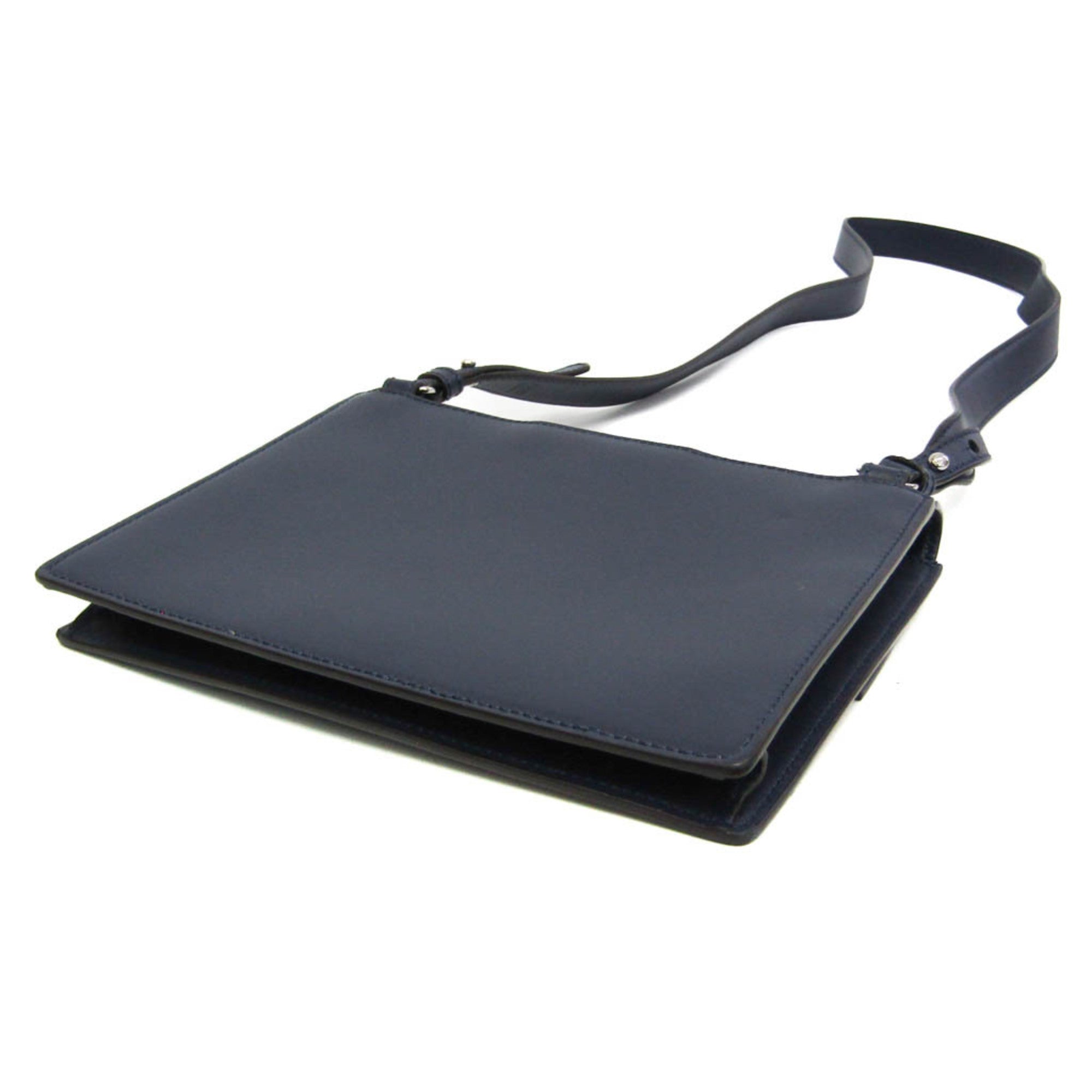 Fendi Flat Baguette Medium 7VA524 Women's Leather,Canvas Shoulder Bag Navy — Like New