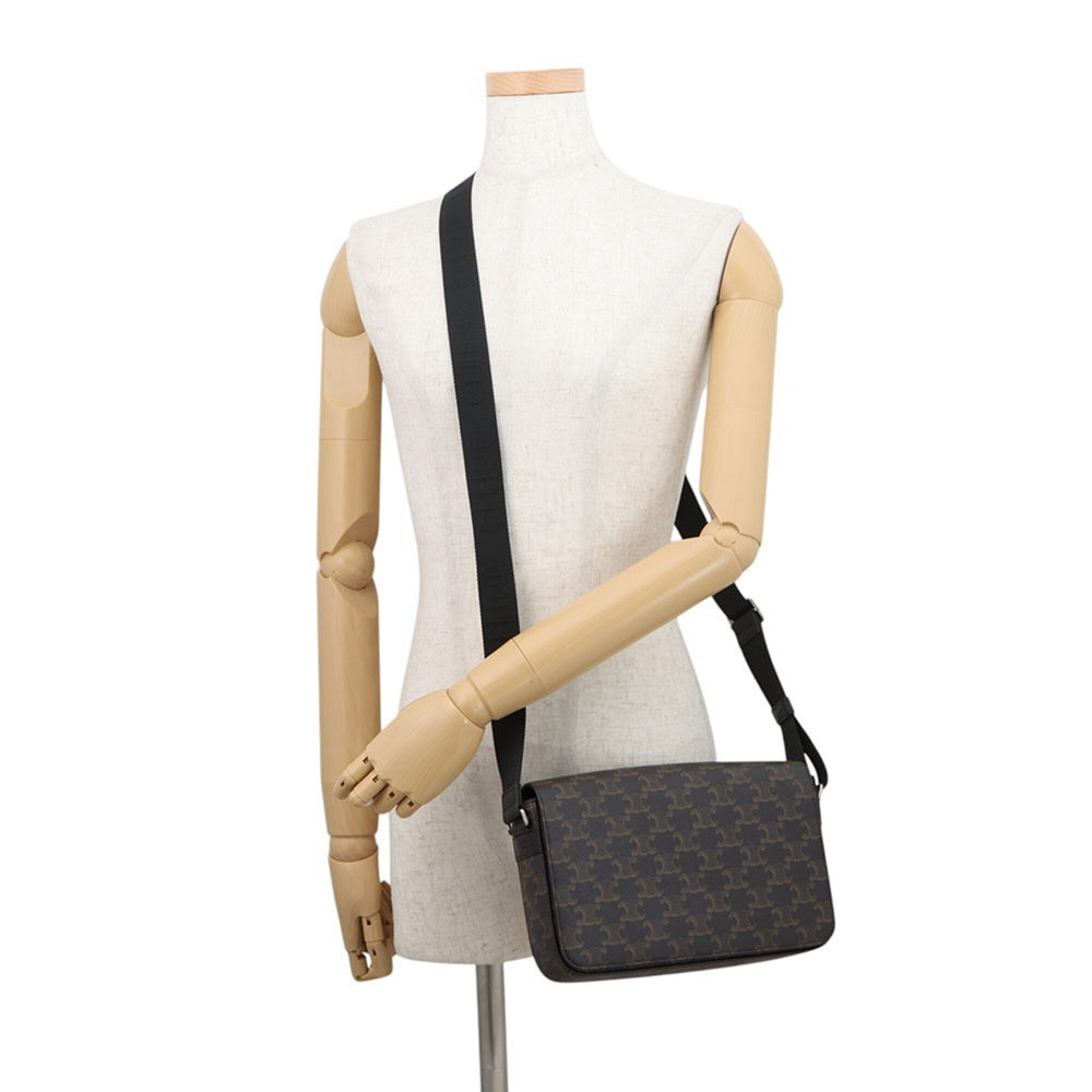 Celine Triomphe Flap Shoulder Bag, Leather, 111592ETH, Black, Handbag — Like New