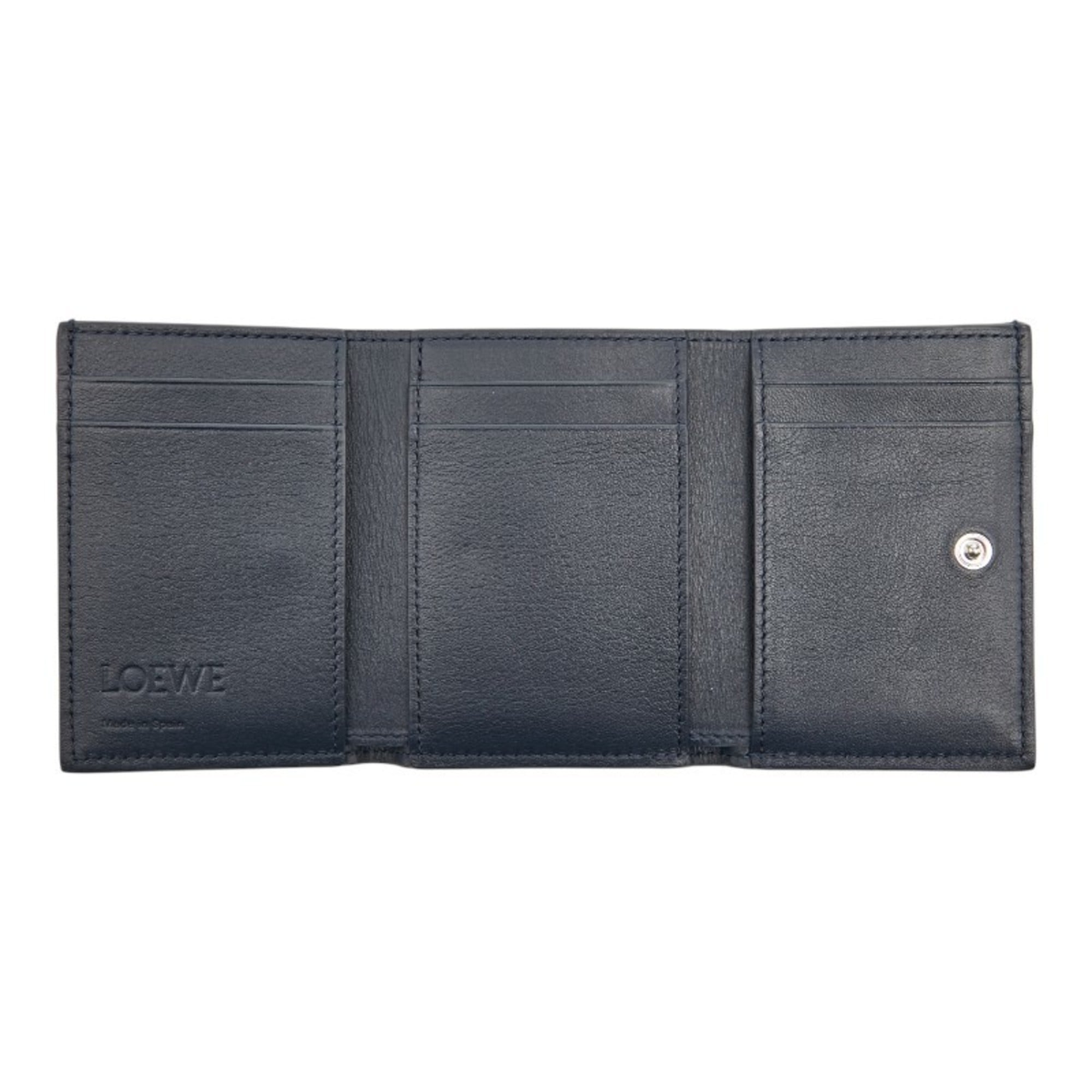 LOEWE Anagram Trifold Wallet, Navy Leather, Women's