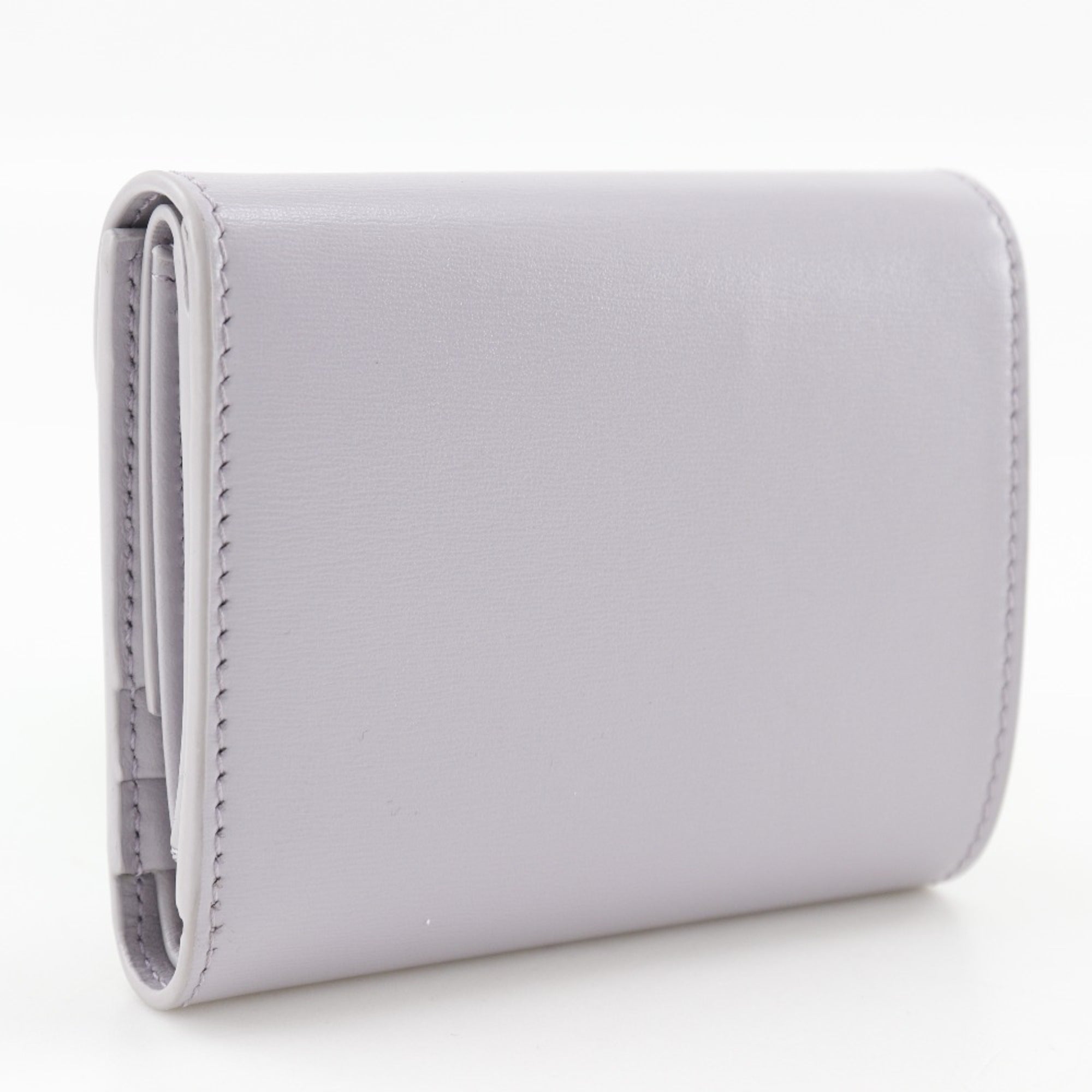 Celine Triomphe Tri-fold Wallet, Small Flap Compact Leather, Purple, Snap Button, Triomphe, Women's