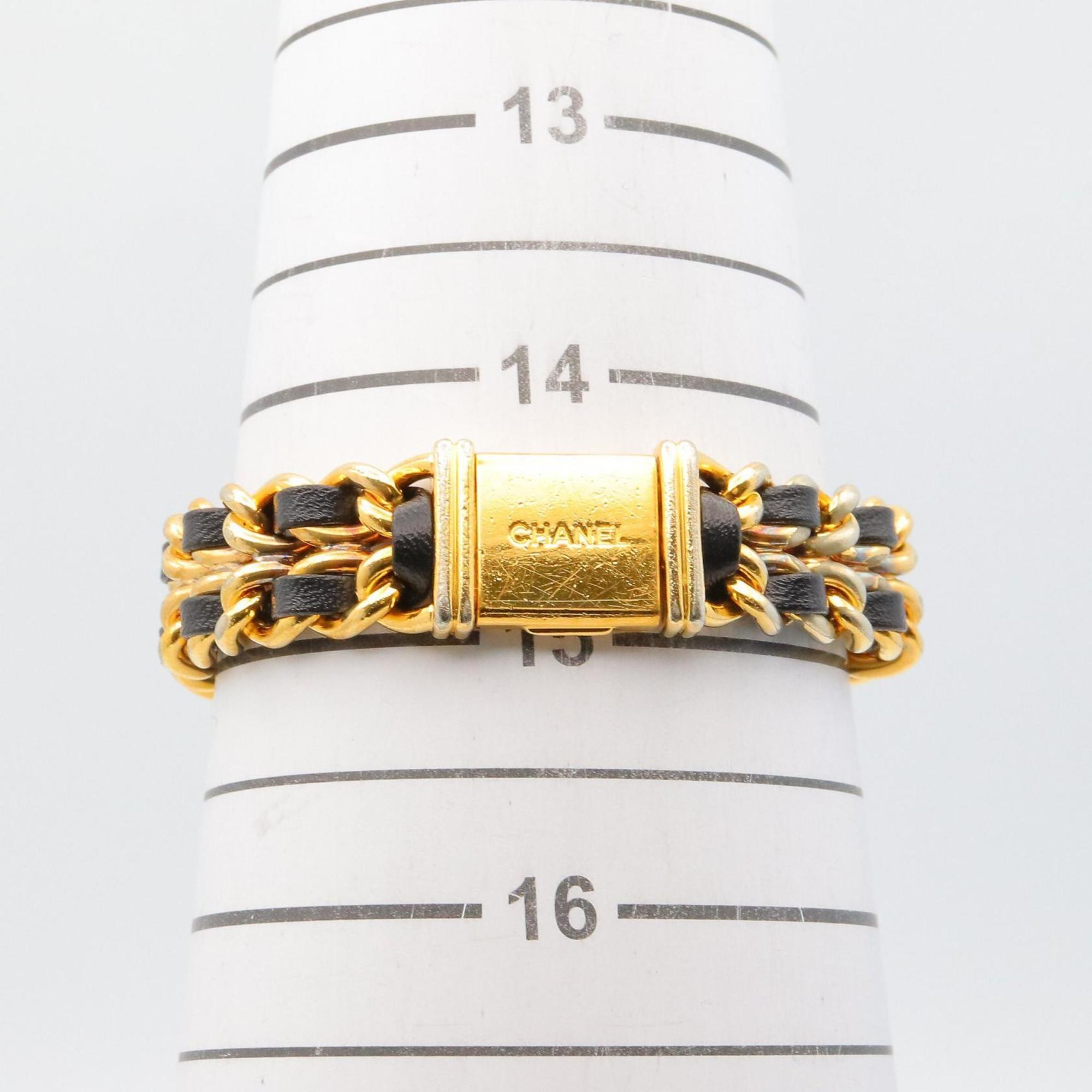 CHANEL Premiere M Watch, Gold-Plated, with Leather Strap, Black, Women's, H0001 — Very Good