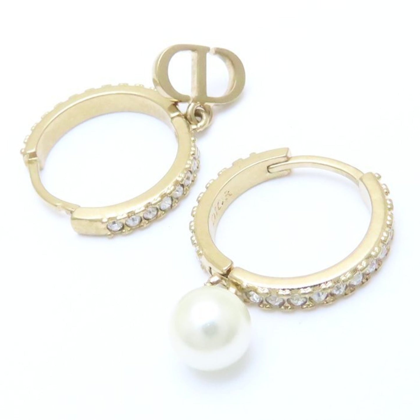 Christian Dior Montaigne Earrings Crystal Resin Pearl GP Gold Plated 293747