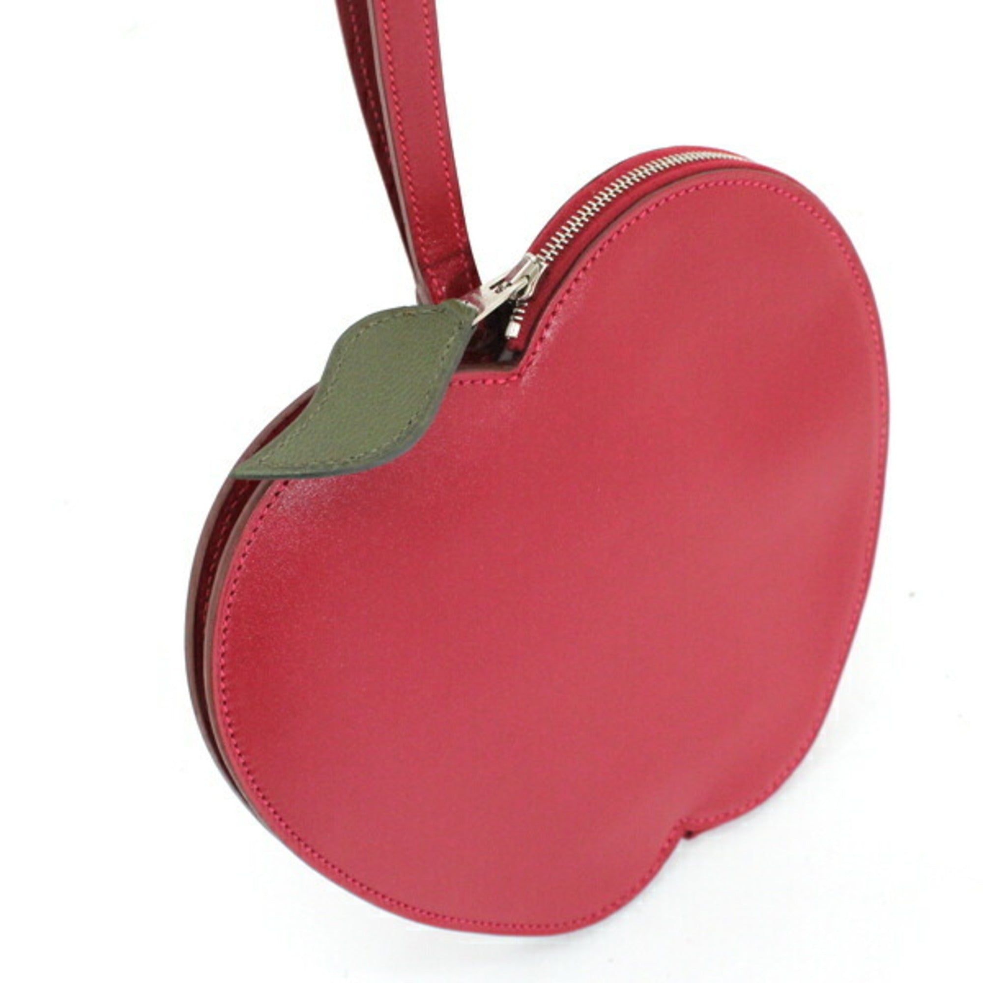 Hermès Pochette Pomme Apple Pouch with Handle, Rouge vif Tadelakt x Chevre Motif Bag, HERMES Women's T5892 — Like New