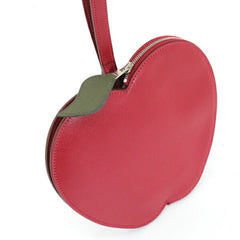 Hermès Pochette Pomme Apple Pouch with Handle, Rouge vif Tadelakt x Chevre Motif Bag, HERMES Women's T5892 — Like New