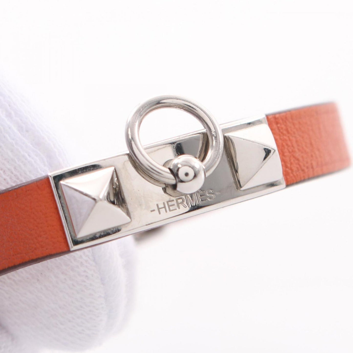 Hermes HERMES Rival Mini Bracelet Stainless Steel Swift Leather Ladies Orange Silver
