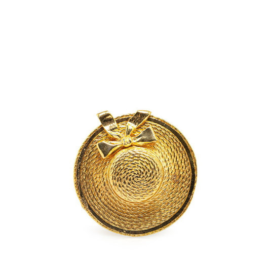 Chanel Straw Hat Ribbon Motif Brooch Gold Plated Women's CHANEL