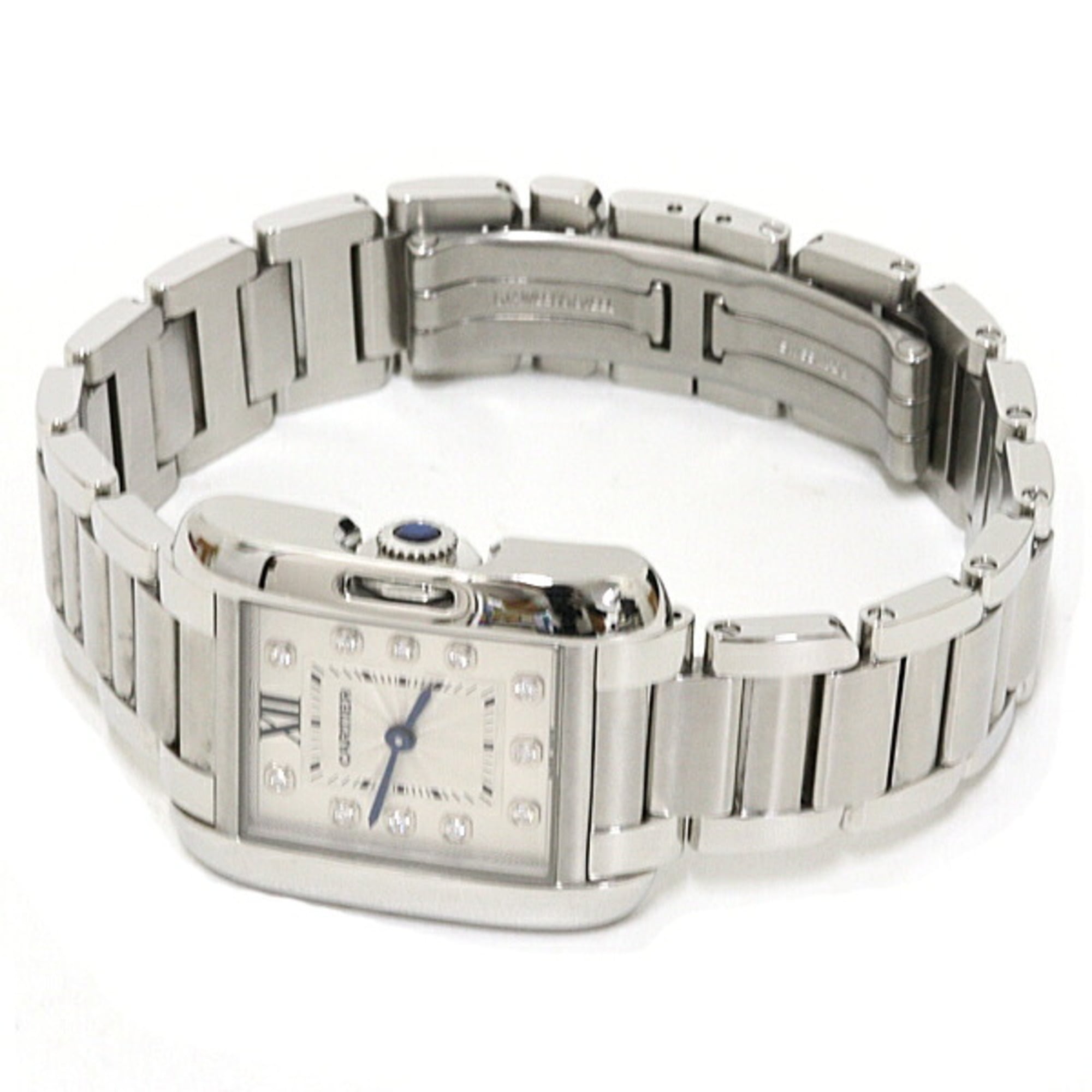 Cartier women's watch Tank Anglaise SM W4TA0003, diamond, stainless steel, quartz, silver dial, polished — Very Good