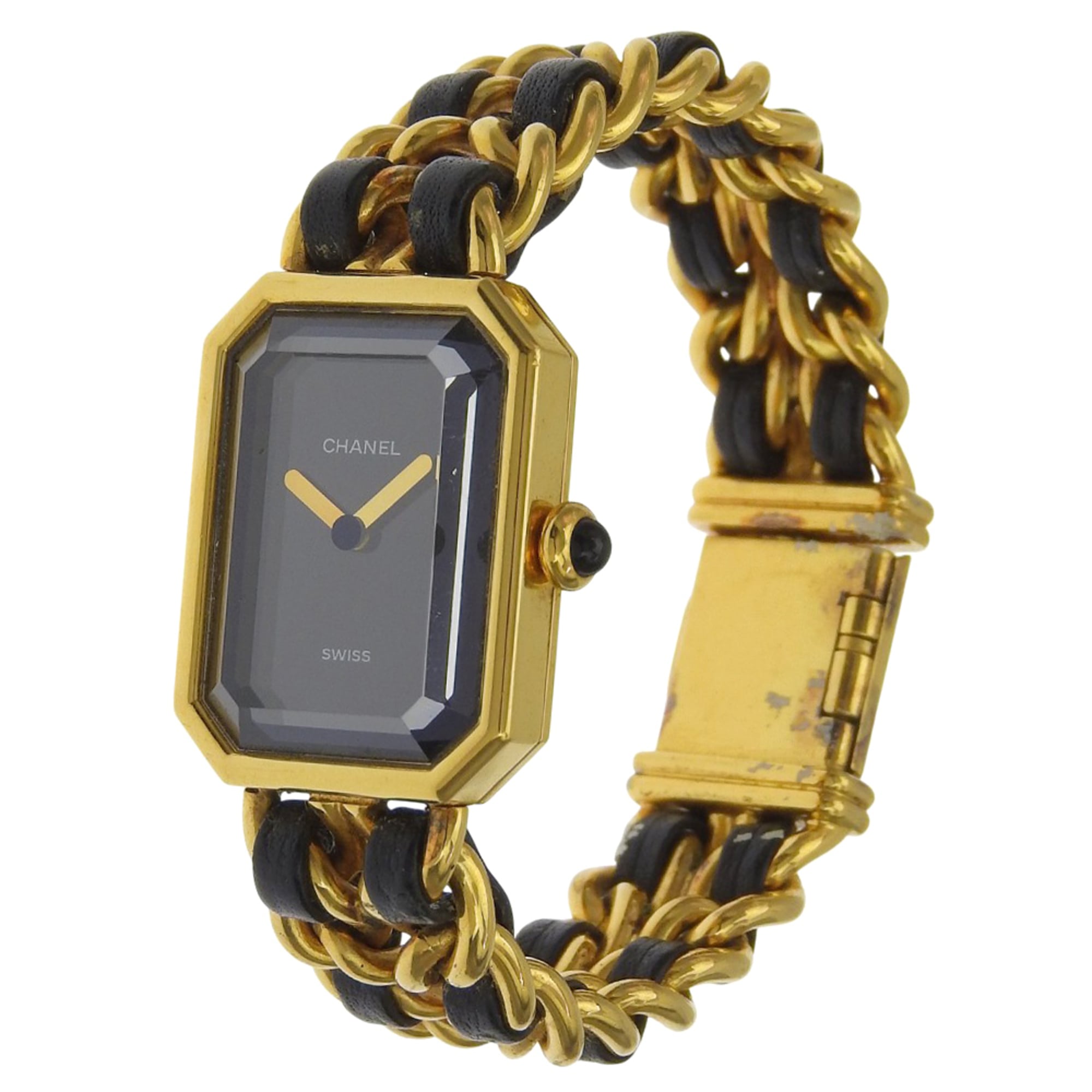 Chanel Premiere S Watch H0001 Gold Plated x Leather Black Quartz Analog Dial Ladies — Good