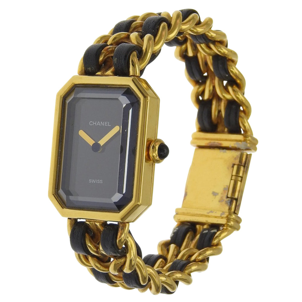 Chanel Premiere S Watch H0001 Gold Plated x Leather Black Quartz Analog Dial Ladies — Good