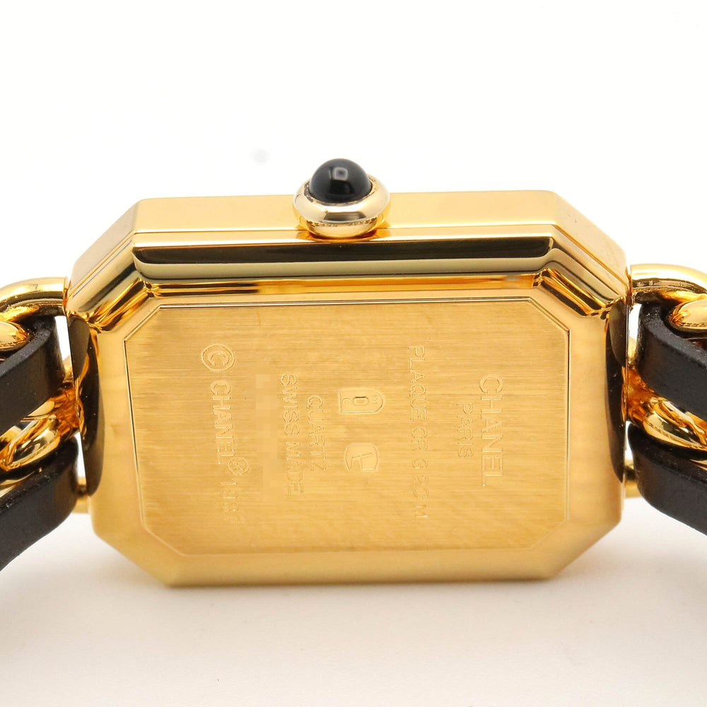 Chanel CHANEL Première M Wristwatch, Gold Plated (GP), Leather Strap, Women's, Black, H0001 — Very Good