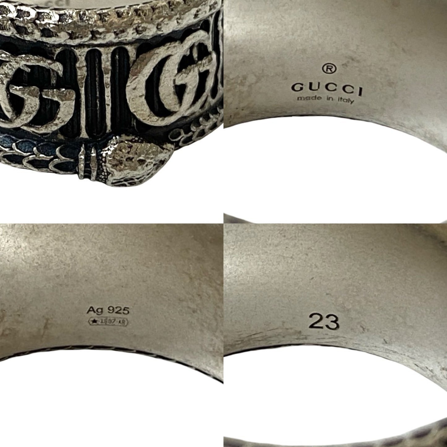 GUCCI Double G Snake Ring, 925 Sterling Silver, Men's Accessory, 52301