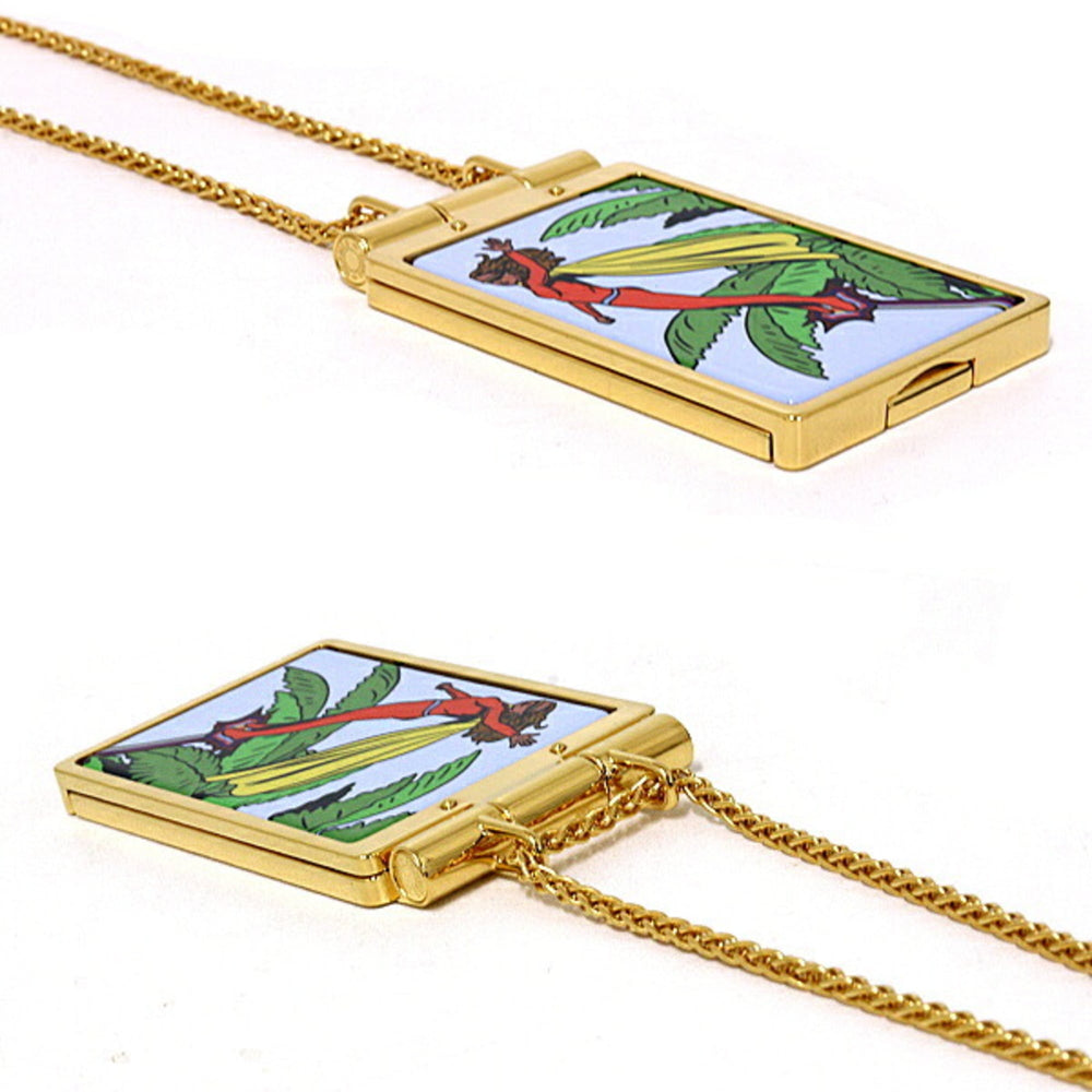HERMES On the Beach Mirror Compact Pendant Necklace, Gold Multicolor — Like New