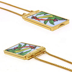 HERMES On the Beach Mirror Compact Pendant Necklace, Gold Multicolor — Like New