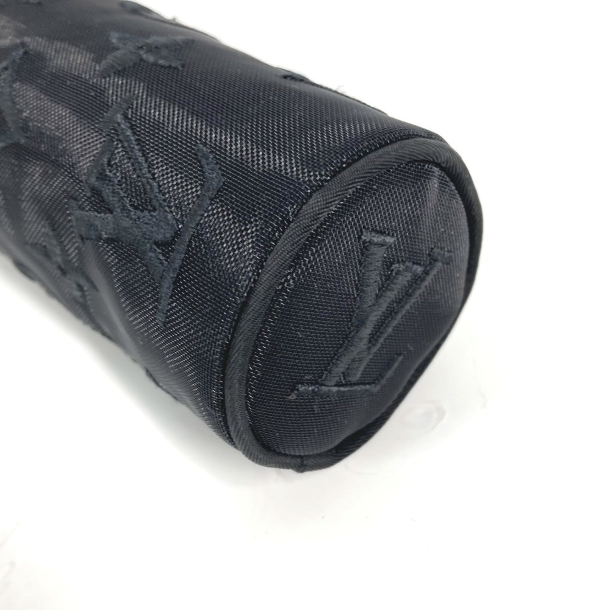LOUIS VUITTON M77147 Monogram Mesh Pouch Only Cylinder Case Key Holder Bag Charm Cotton Polyester Women's Black — New - Store Return