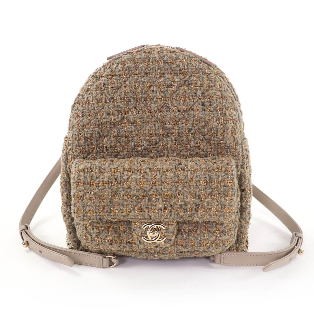 CHANEL Coco Mark Turnlock Matelassé Tweed Chain Shoulder Bag with Leather Accents, Brown, Made in Italy, Women's — Like New