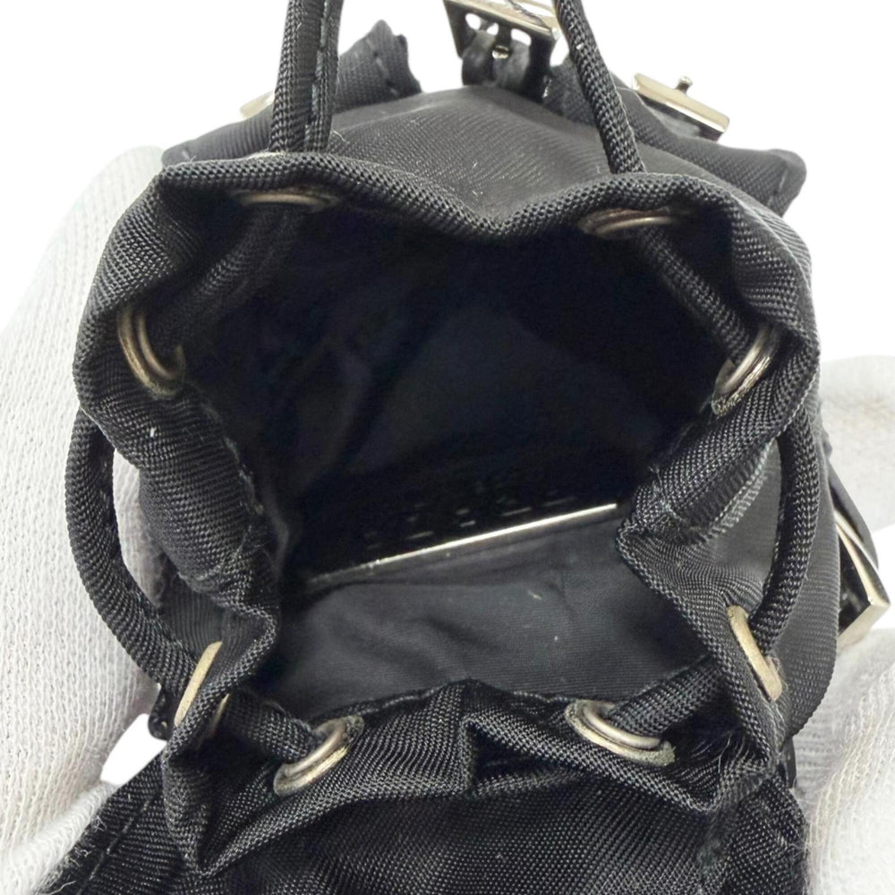 PRADA 2TT205 Triangle Logo Backpack Motif Bag Charm Strap, Black, Made in Italy, Men's, with Box — Like New