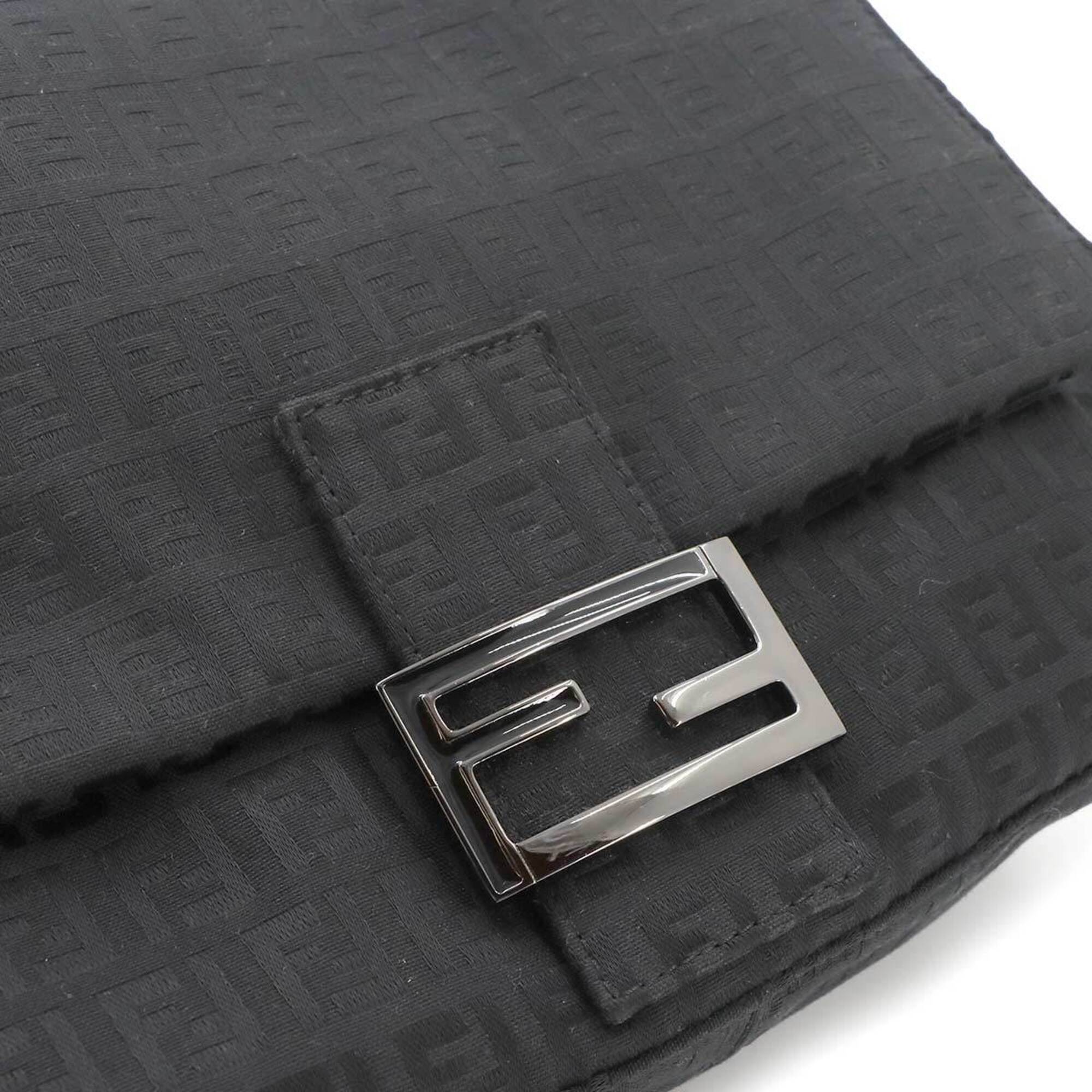 Fendi Zucchino Mamma Baguette Shoulder Handbag, Canvas, Black, 8BR001, Silver Hardware — Like New