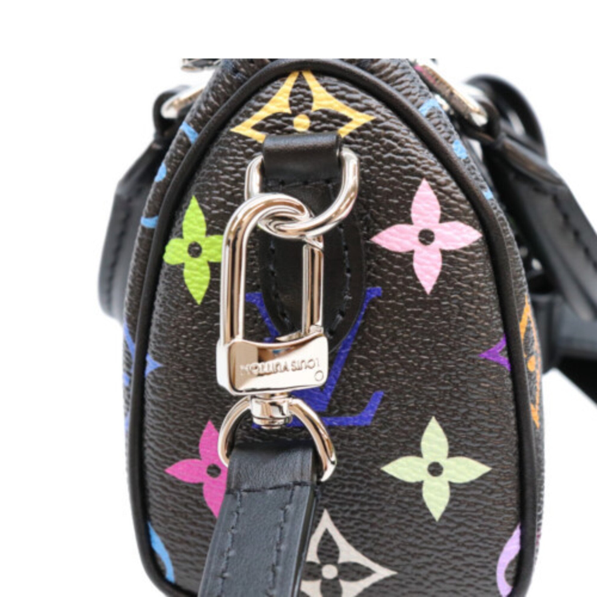 LOUIS VUITTON x Takashi Murakami M13406 Multicolor Noir Nano Speedy Boston Bag Black Silver Hardware Women's — Like New