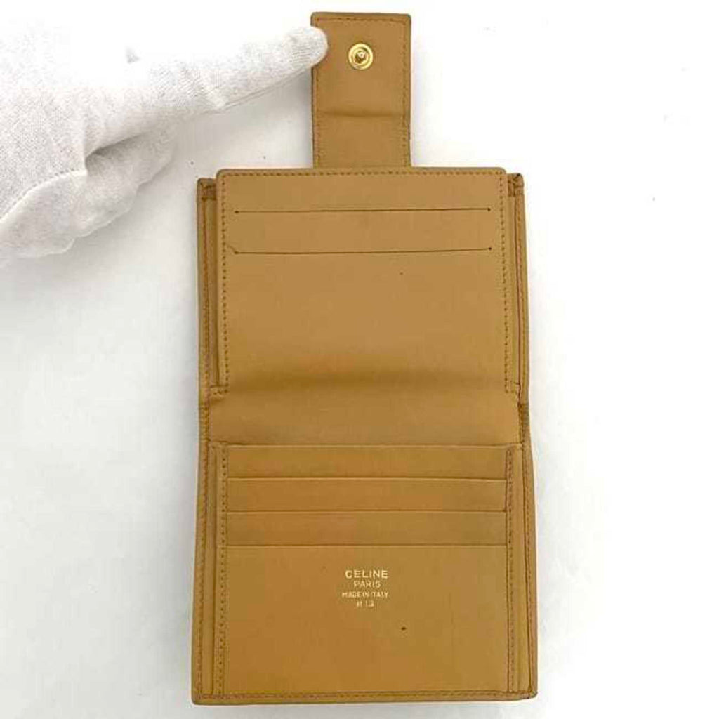 Celine Bi-fold Wallet ec-22515 Beige Yellow Macadam PVC Leather M13 CELINE Folding for Women Compact Mini