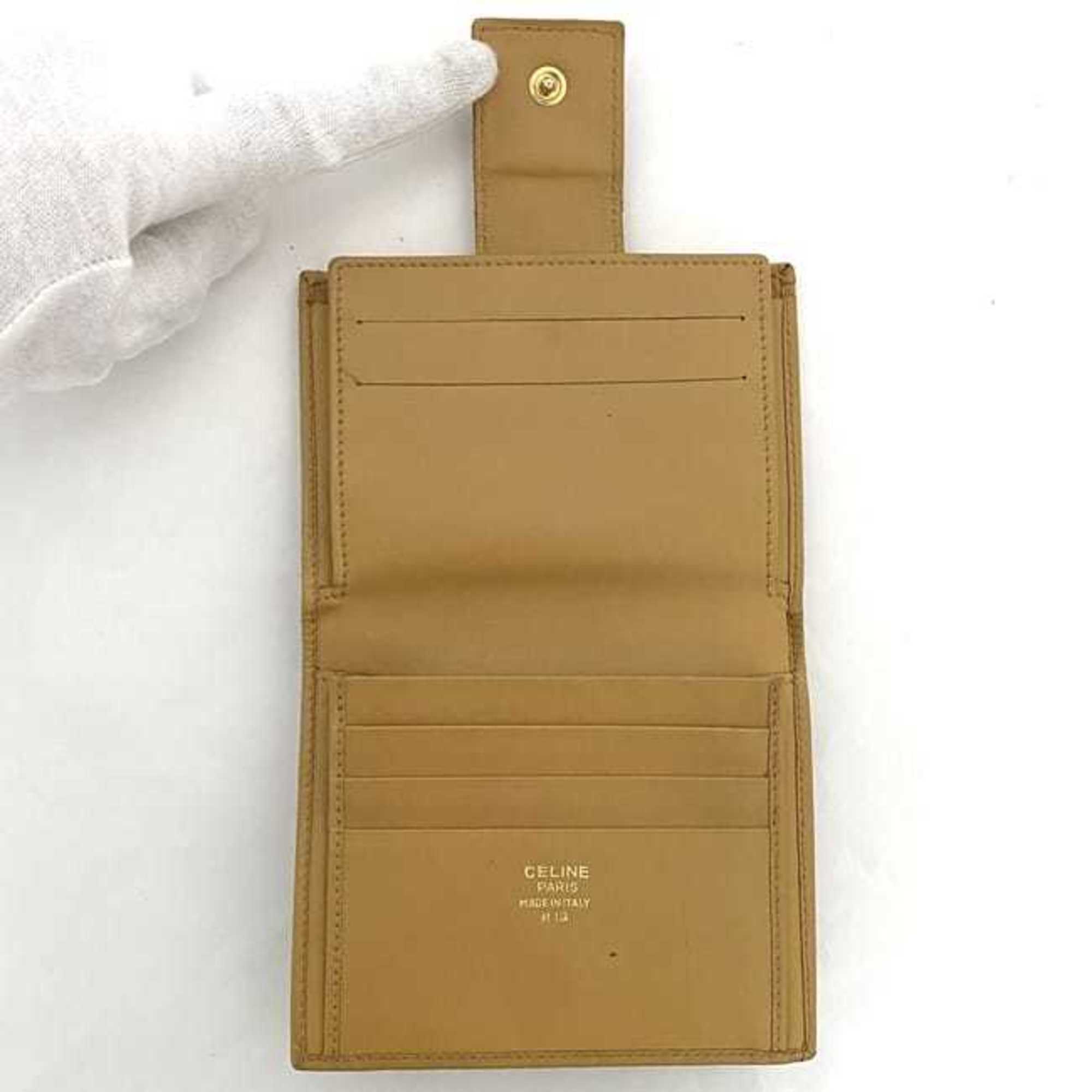 Celine Bi-fold Wallet ec-22515 Beige Yellow Macadam PVC Leather M13 CELINE Folding for Women Compact Mini