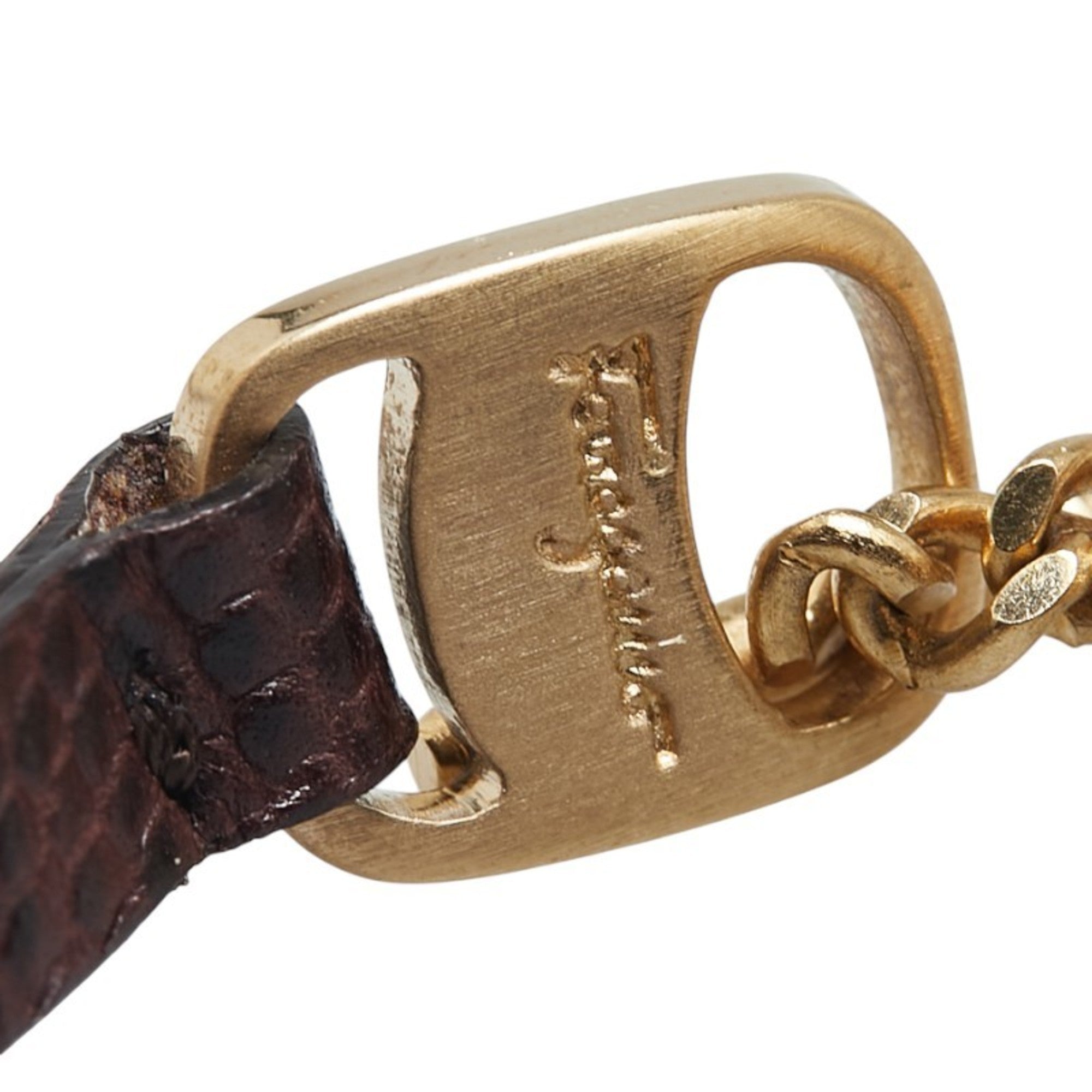 Salvatore Ferragamo Women's Brown Gold Plated Leather Bracelet