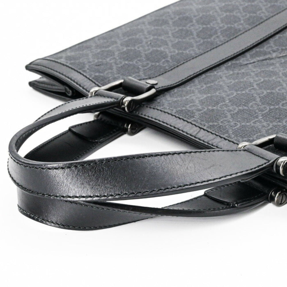 GUCCI GG Supreme Plus Tote Bag Leather Dark Gray Black 322072 — Like New