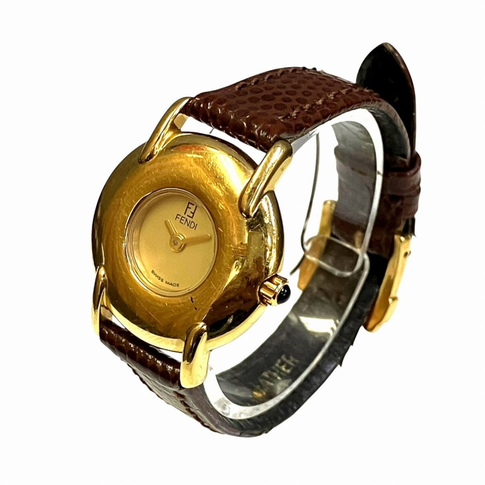 Fendi watch, total weight 21.8g, GP (gold plated) leather strap, quartz movement, beige dial, 400L — Good