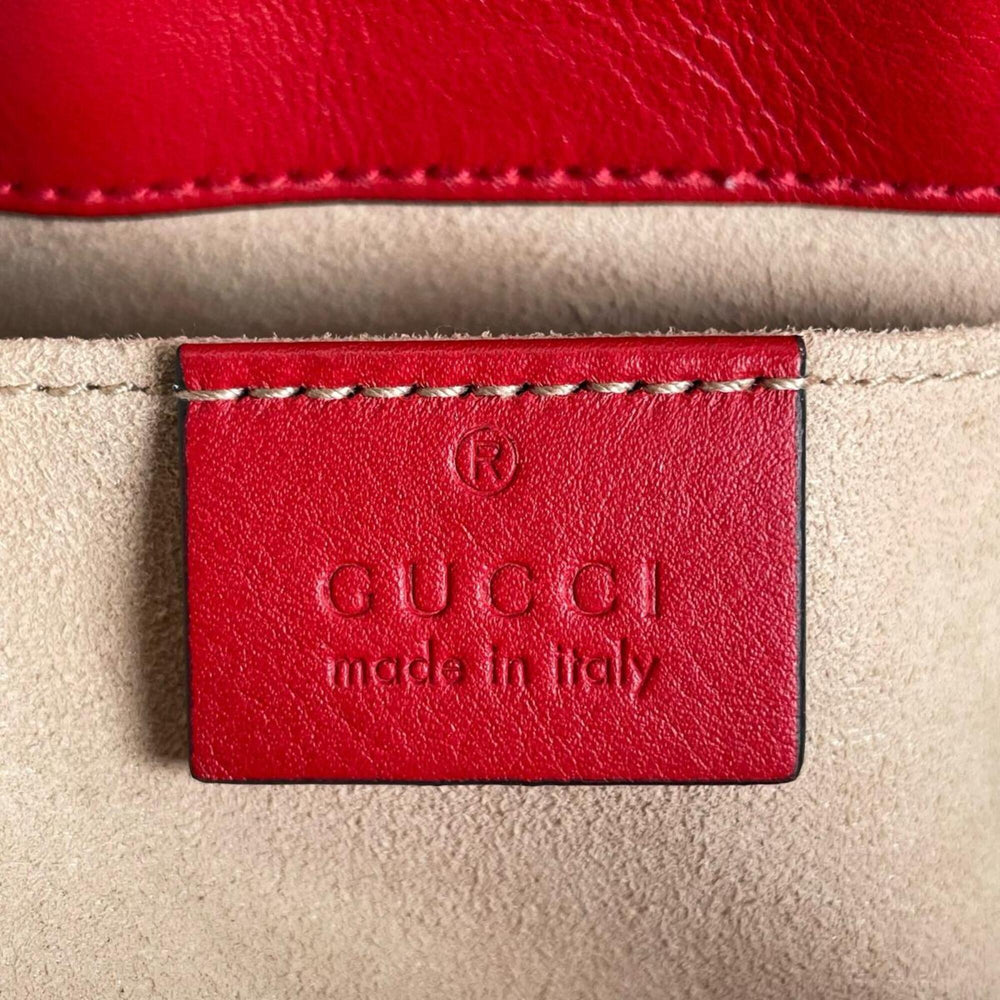 Gucci GG Apple Padlock Shoulder Bag, Canvas, 498156, Beige x Red Multicolor — Like New