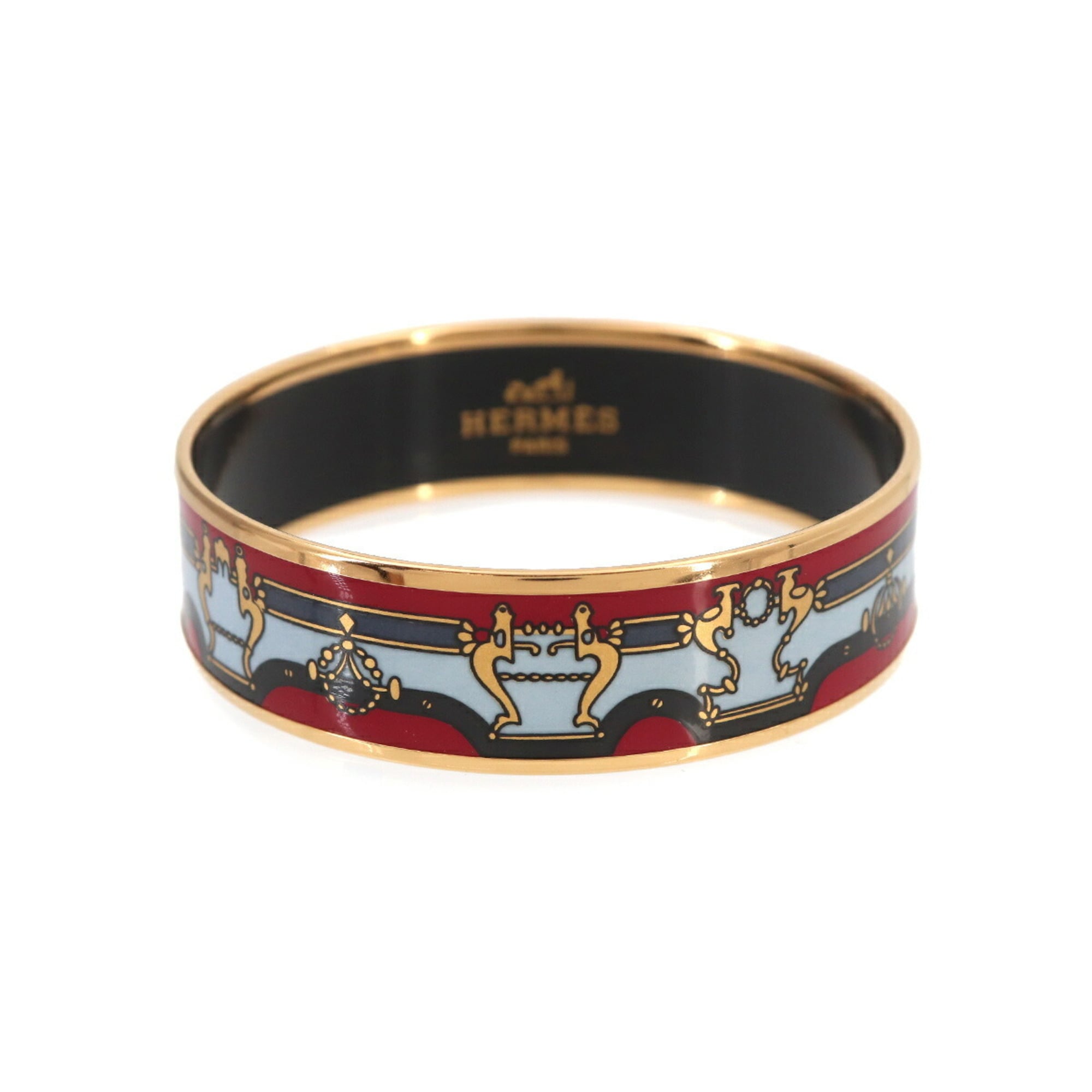 Hermes MM Email Bangle Bracelet, Red Multicolor Gold — Like New