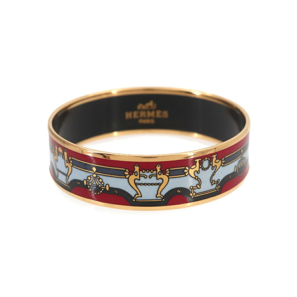 Hermes MM Email Bangle Bracelet, Red Multicolor Gold — Like New